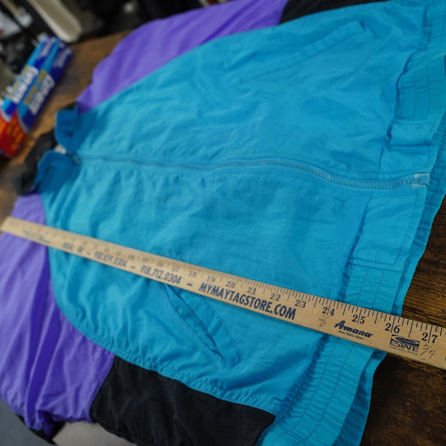 (XL) Vintage 90s Puma Windbreaker Jacket Men's XL Blue Purple Neon Pink Retro Running