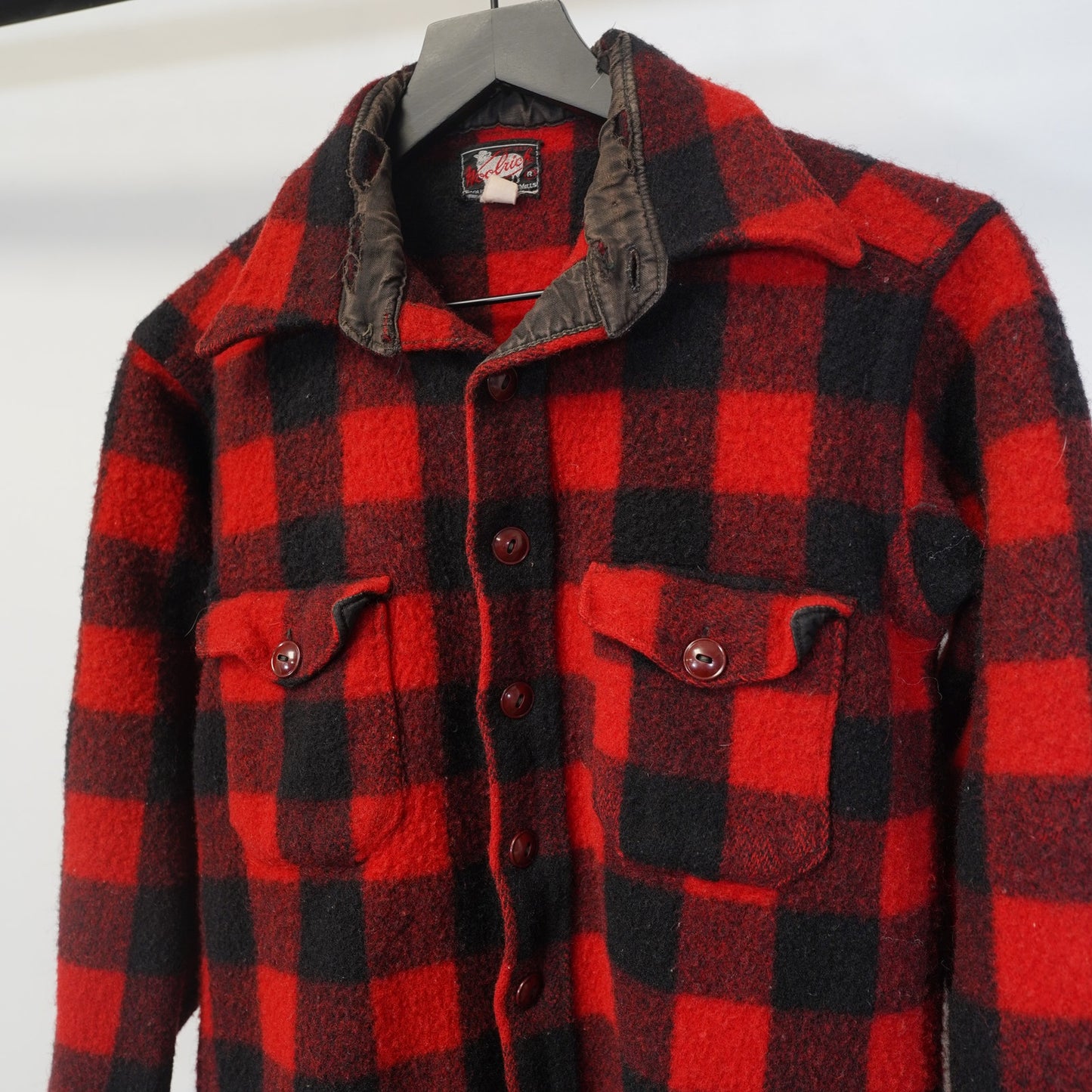 (M) True Vintage Woolrich Buffalo Plaid Wool Button Up Shirt Jacket Size M 50s Red