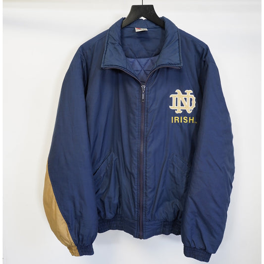 (XL) Vintage Rawlings Notre Dame Fighting Irish Puffer Jacket Men's XL Sewn Blue 90s