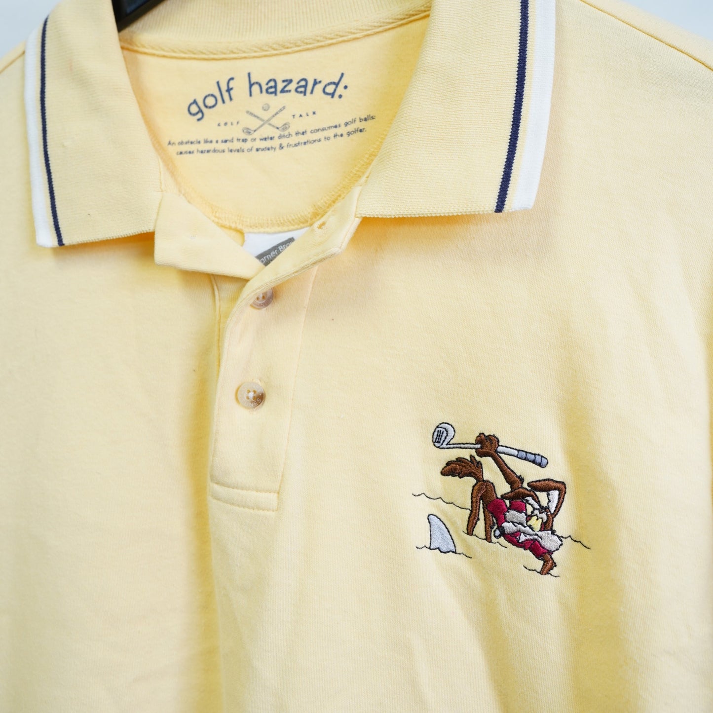 (M) Vintage Wile Coyote Stitched Golf Polo Shirt Men's M Looney Tunes Yellow Cartoon
