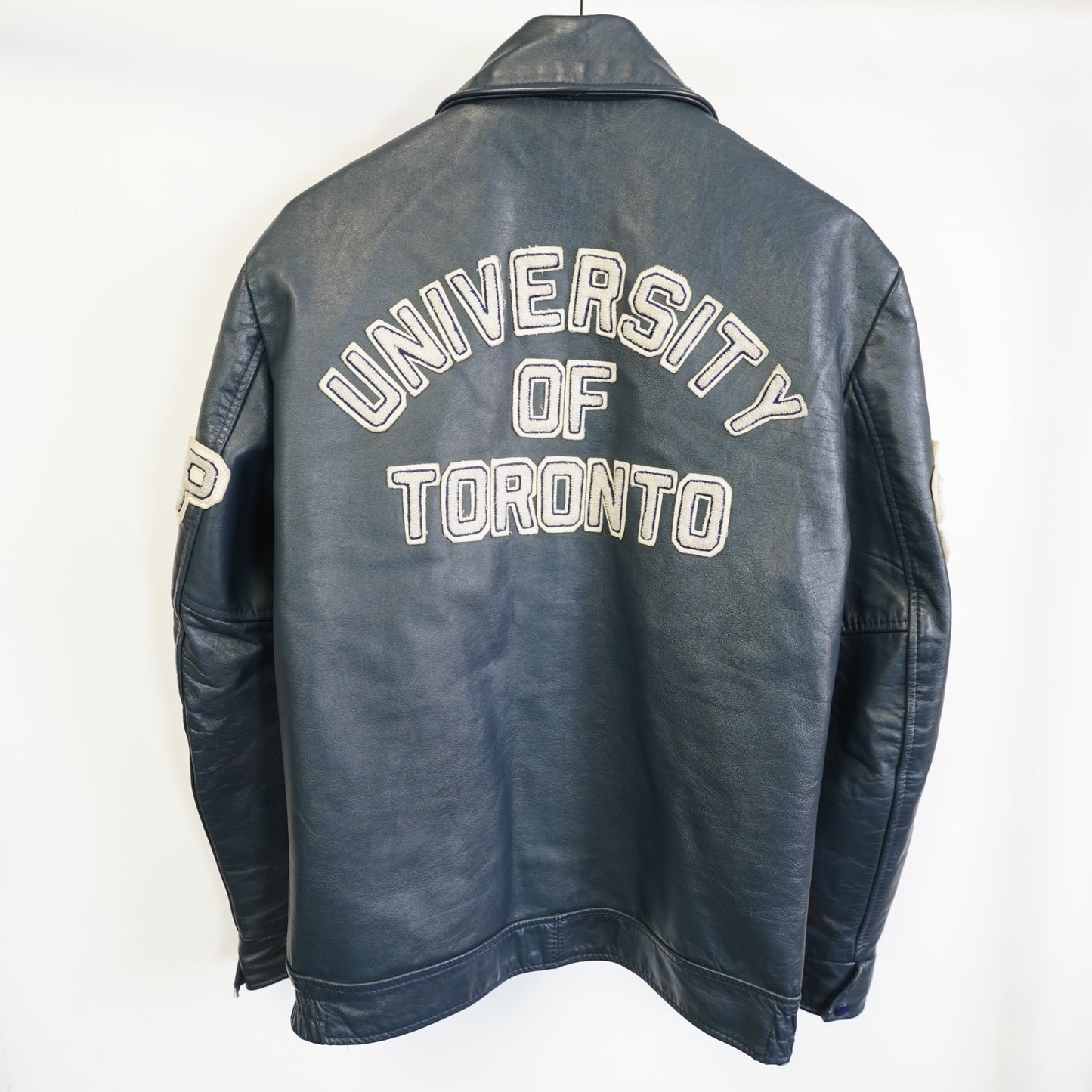 (M) Vintage University of Toronto Blue Leather Varsity Jacket Men's M 40T Astro