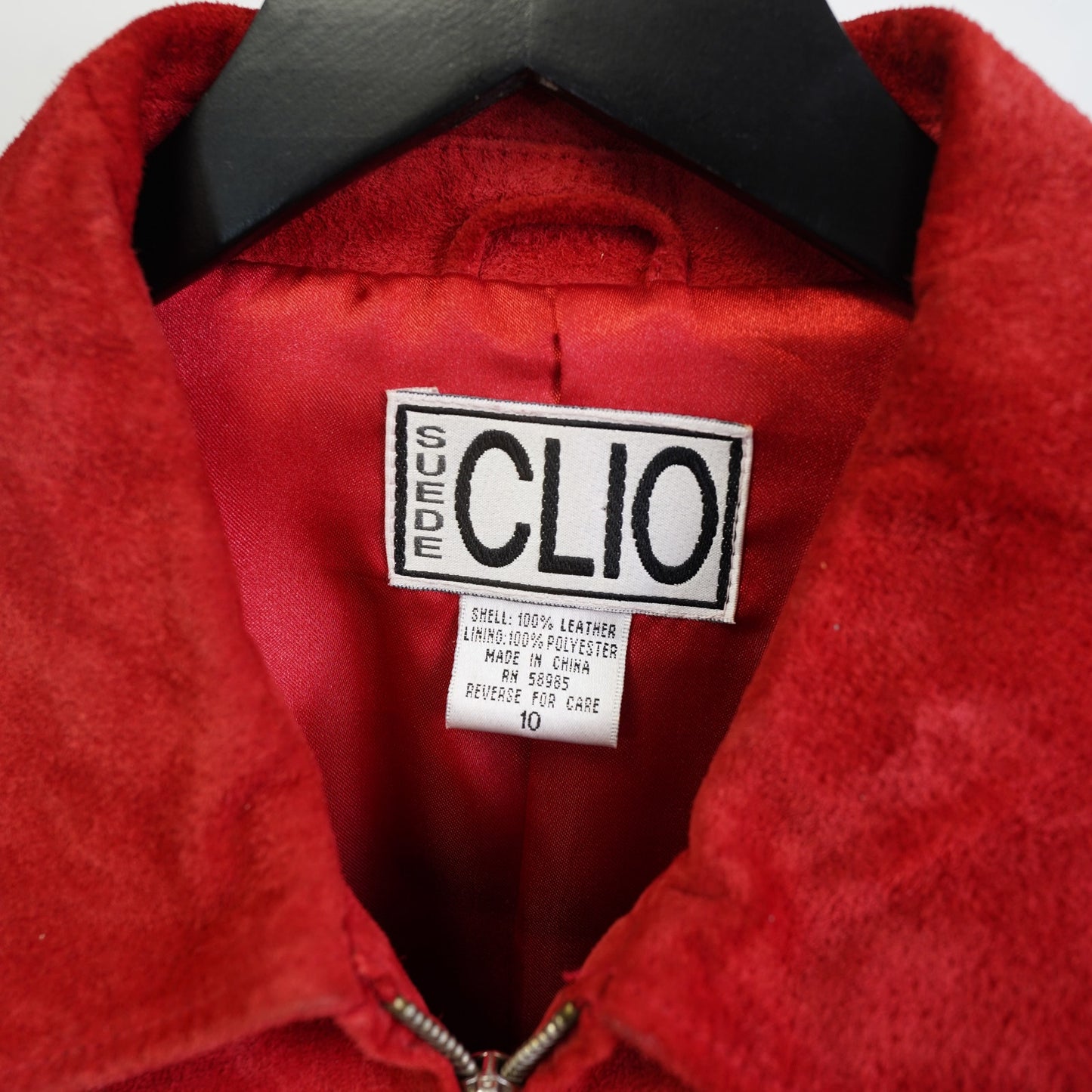 (Women's M) Vintage Clio Red Suede Leather Jacket Women's M Sz. 10 Glam Preppy Full Zip 90s