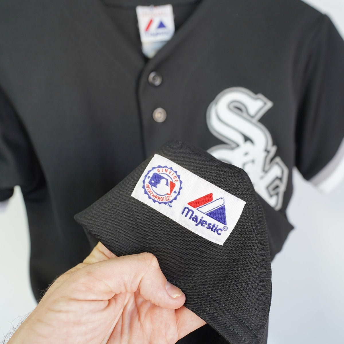 (Boys L) Vintage Chicago White Sox Majestic Sewn Baseball Jersey Boys L Youth Black Retro