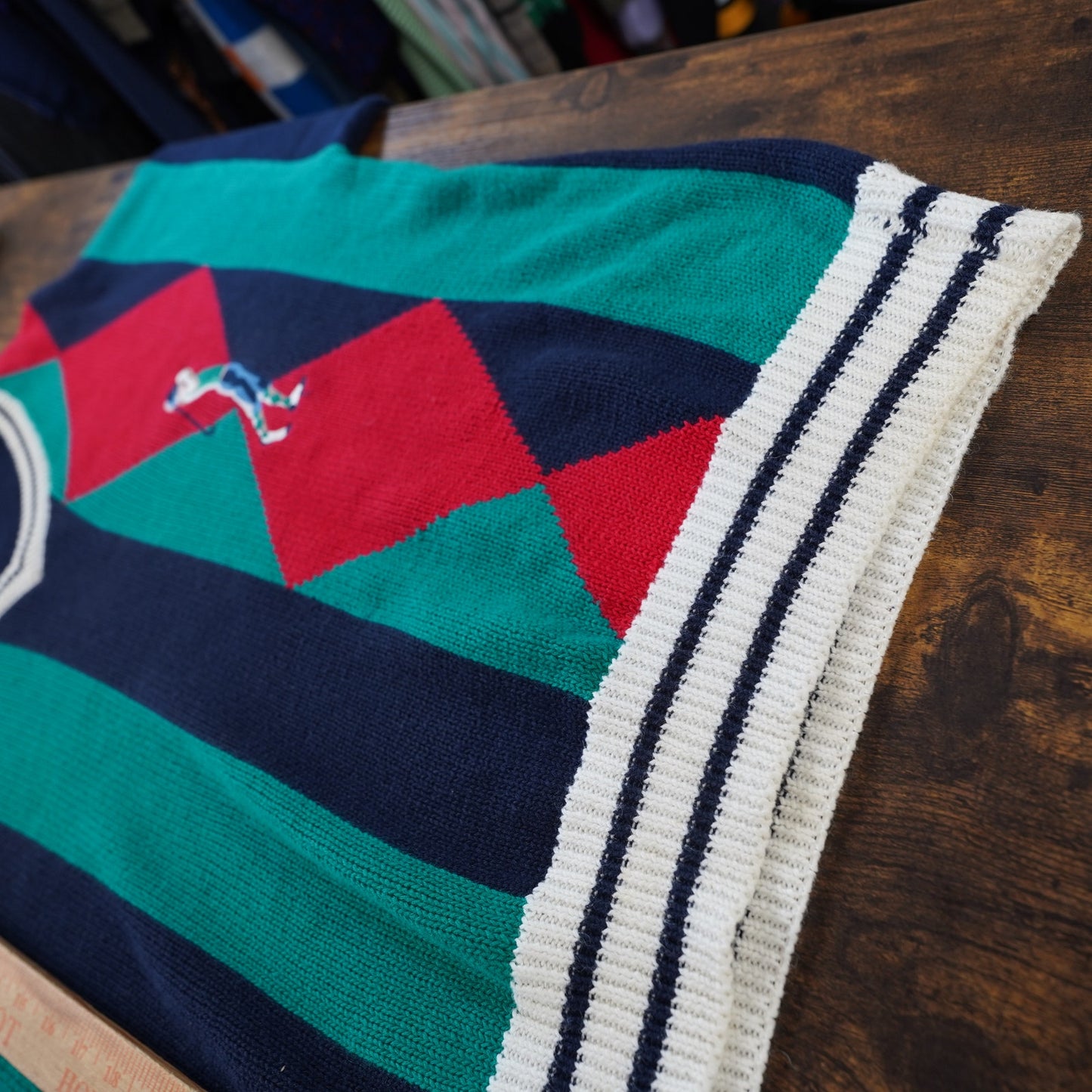 (L) Vintage Par Four Knit Golf Sweater V-Neck Men's L 90s Preppy Retro Aqua Blue