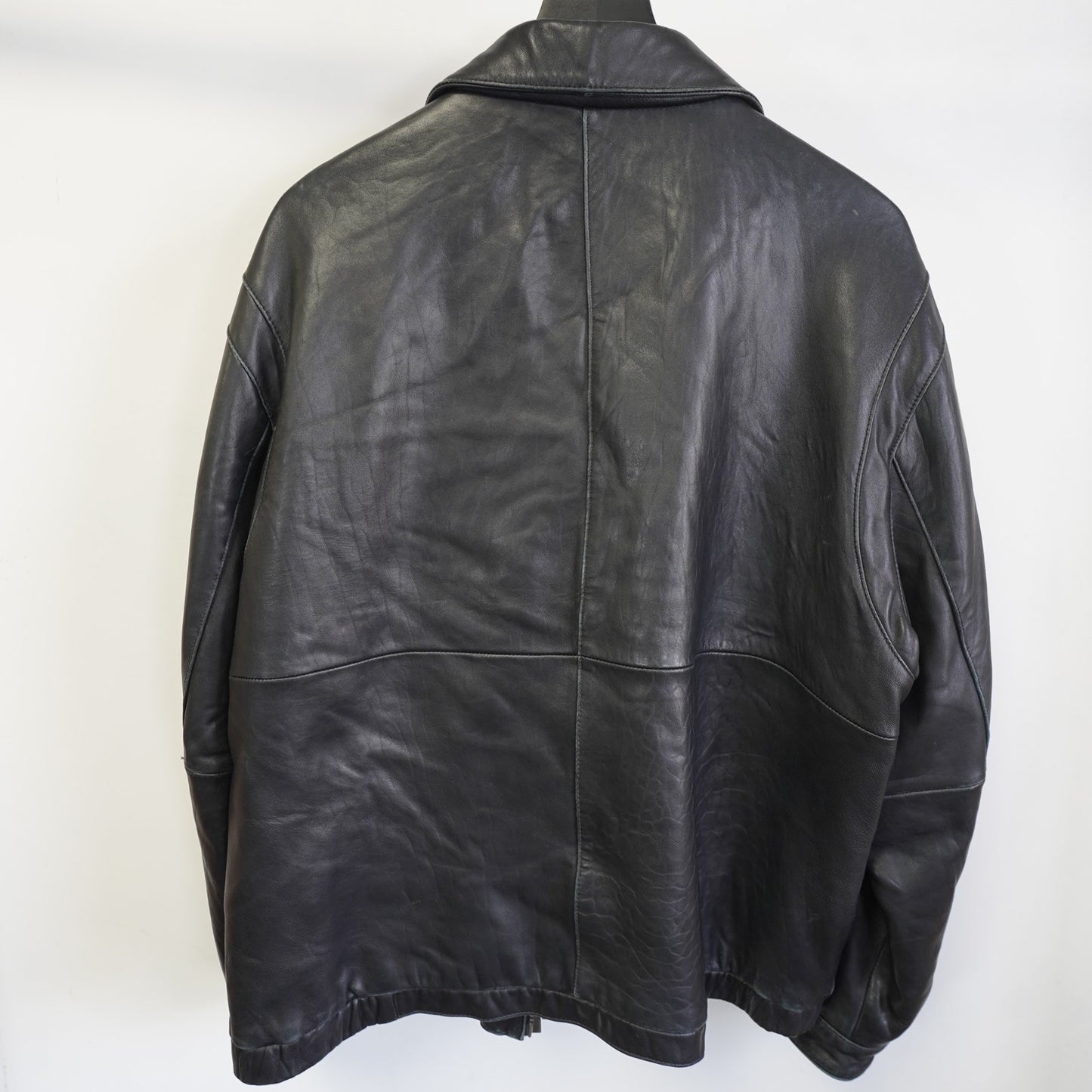 (XXL) Vintage Perry Ellis Lambskin Leather Black Bomber Jacket Men's XXL Pilot Retro