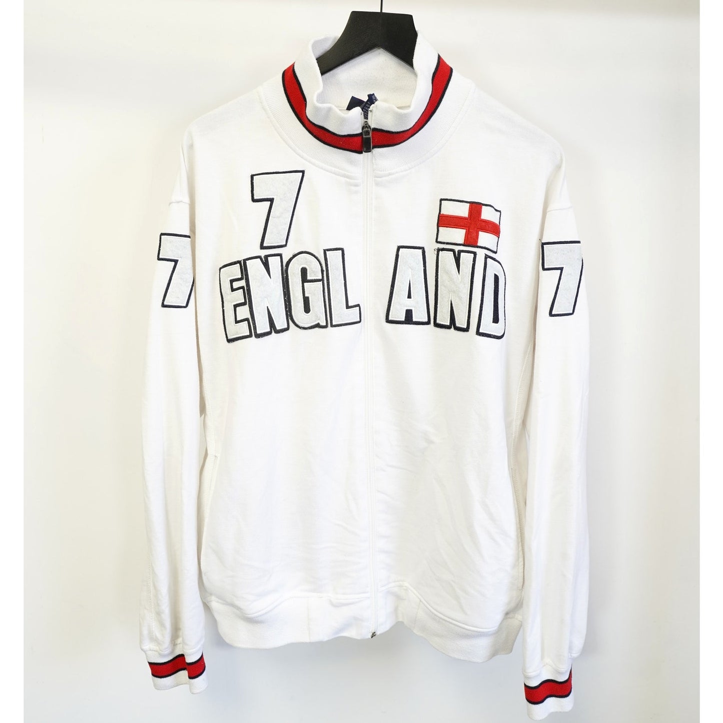 (XL) Vintage England David Beckham Stitched Full Zip Track Jacket Men's XL White Y2K
