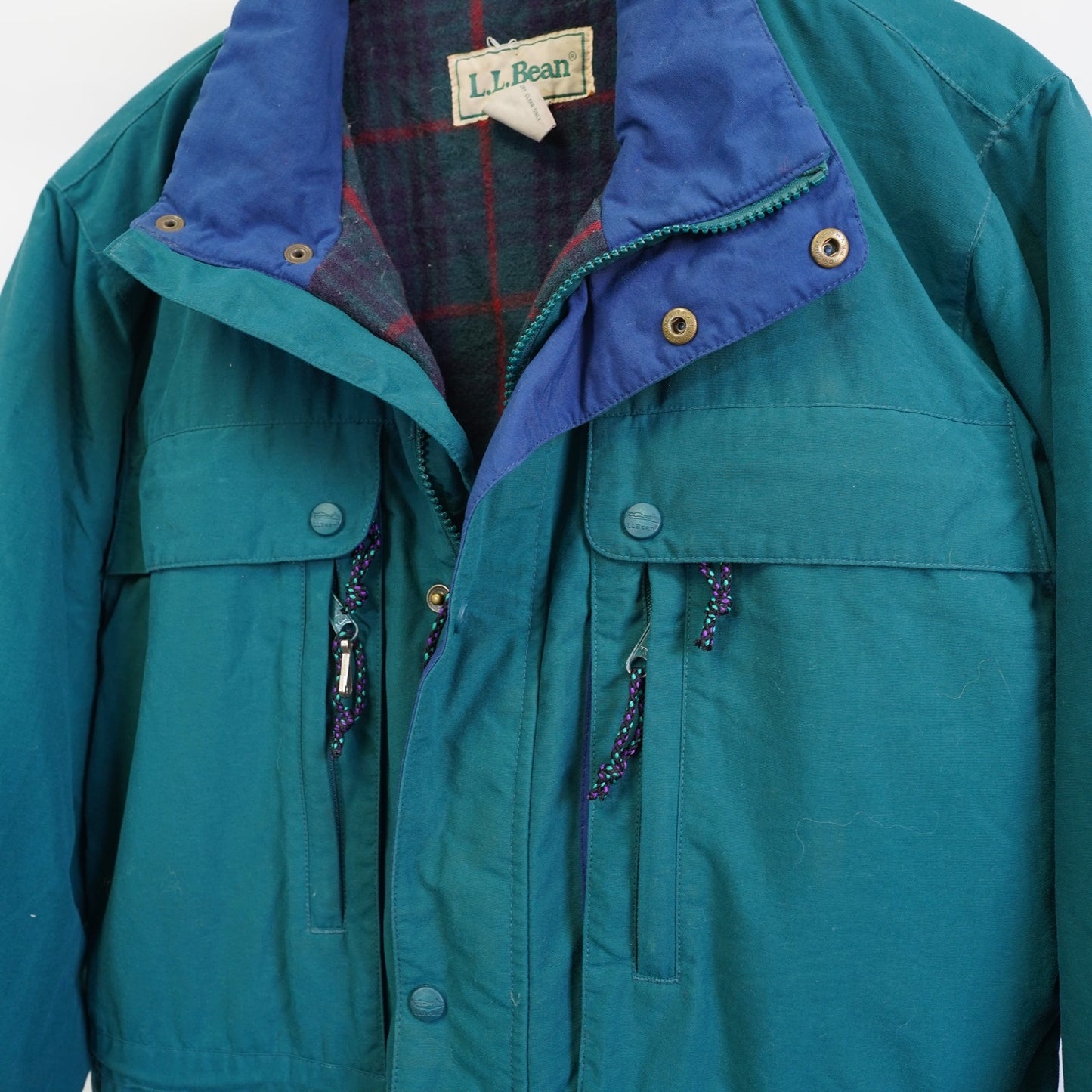 (S) Vintage L.L.Bean Mountain Parka Plaid Wool Lined 90s Ski Jacket Men's S Aqua