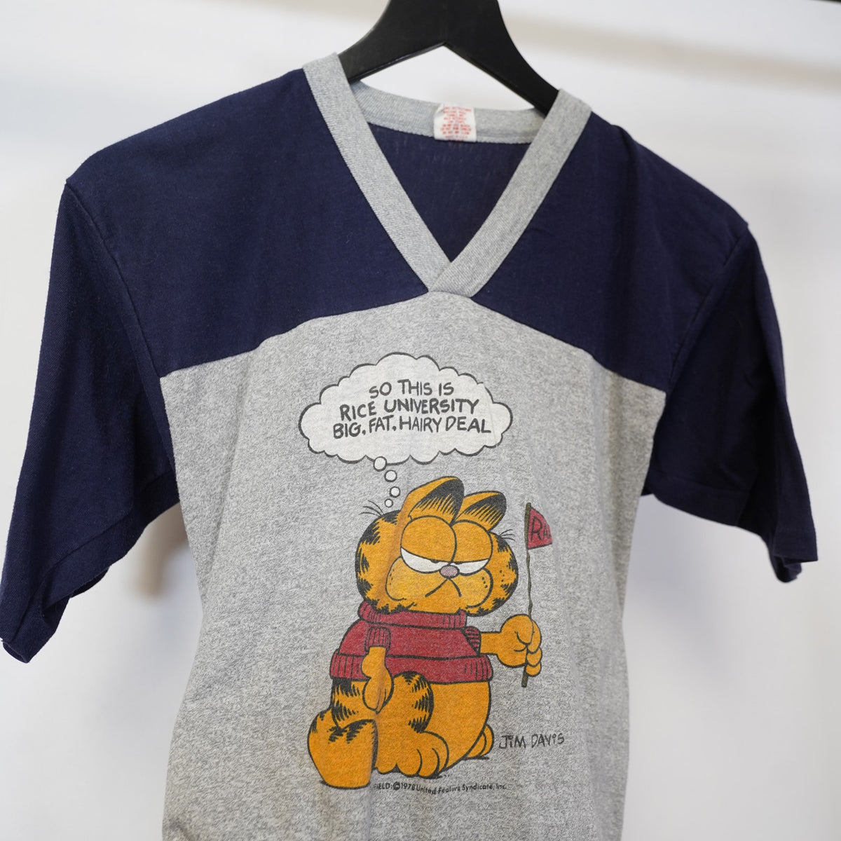 (XS) True Vintage Rice University Garfield 70s-80s Cartoon T-Shirt Men's XS Gray Blue