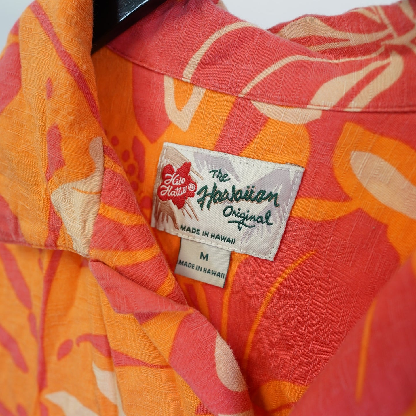 (M) Hilo Hattie Vintage Hawaiian Shirt Floral Hibiscus Men's M Orange Tropical Surf