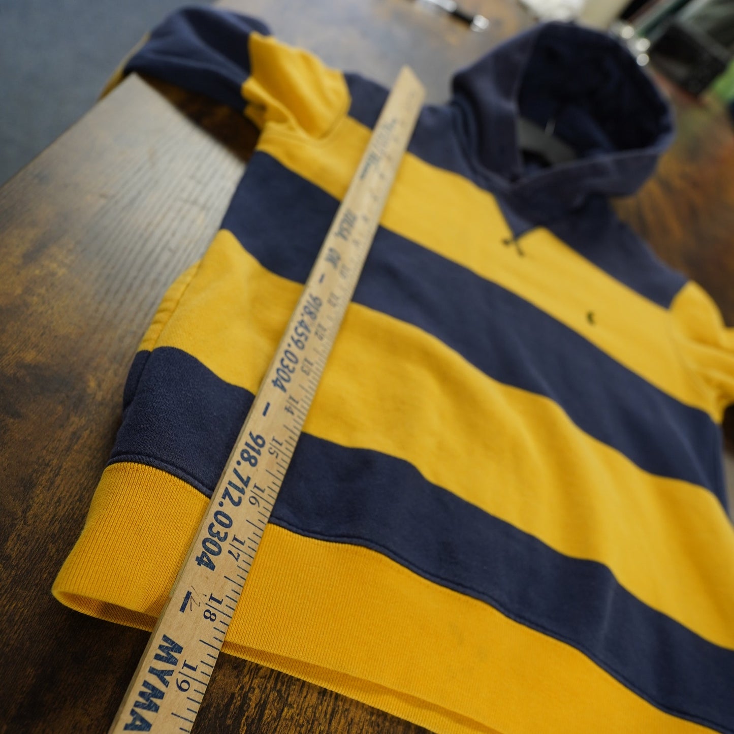 (Kids 6) Vintage Polo Ralph Lauren Striped Hoodie Kids Size 6 Youth Yellow Navy Preppy