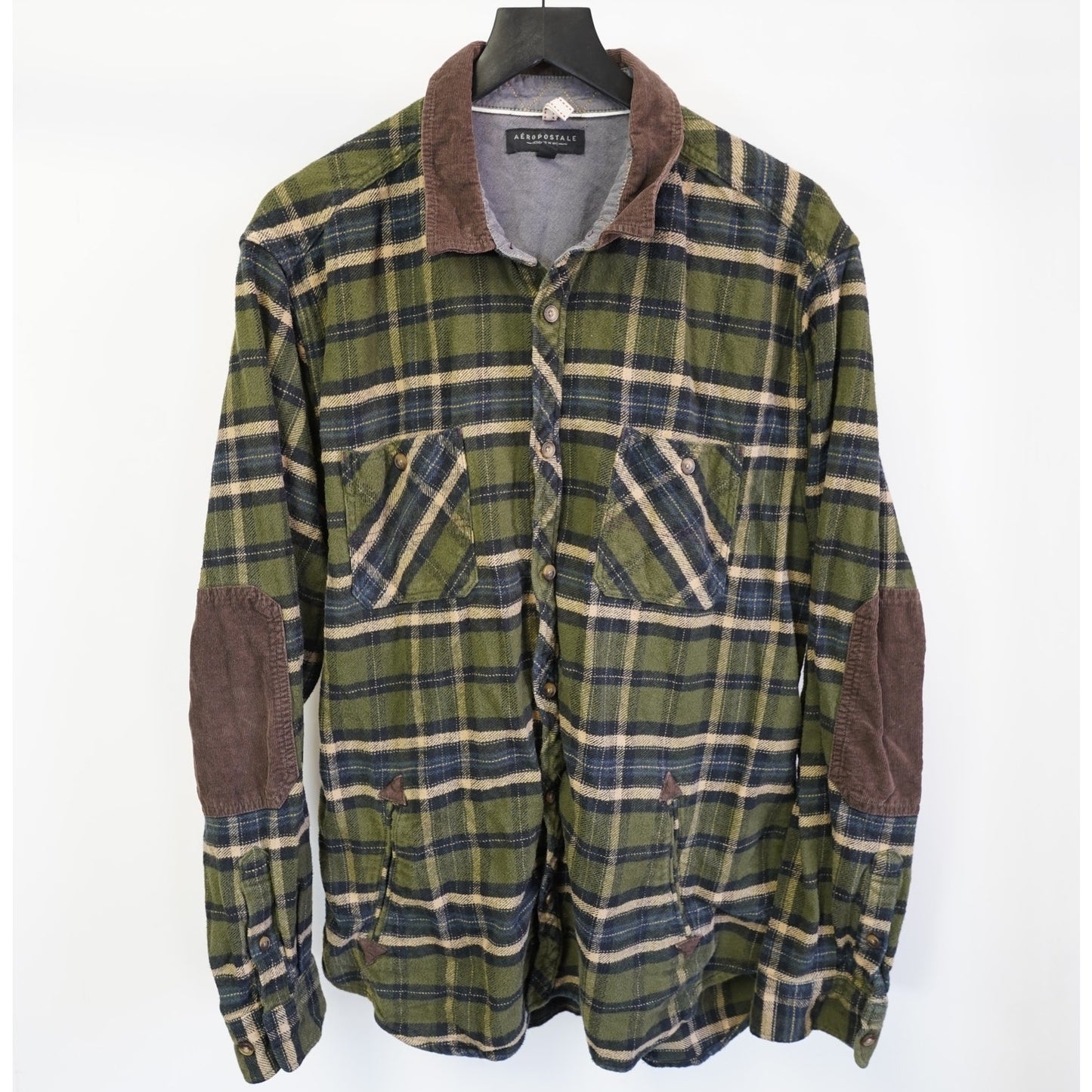 (XL) Vintage Aeropostale Flannel Button Up Shirt Jacket Y2K Men's XL Green 2000s