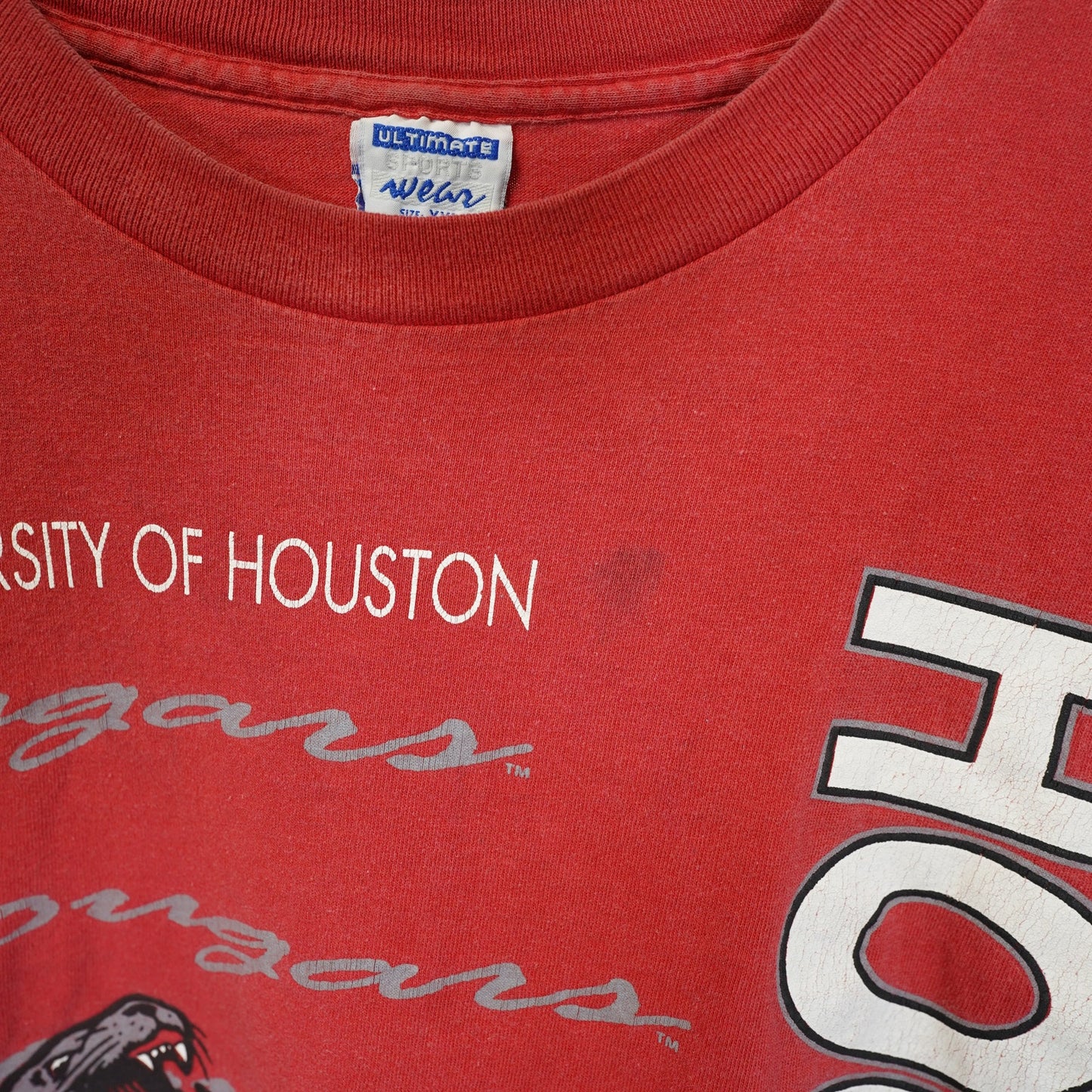 (XXL) Vintage University of Houston Cougars 90s Single Stitch T-Shirt Men's XXL Red