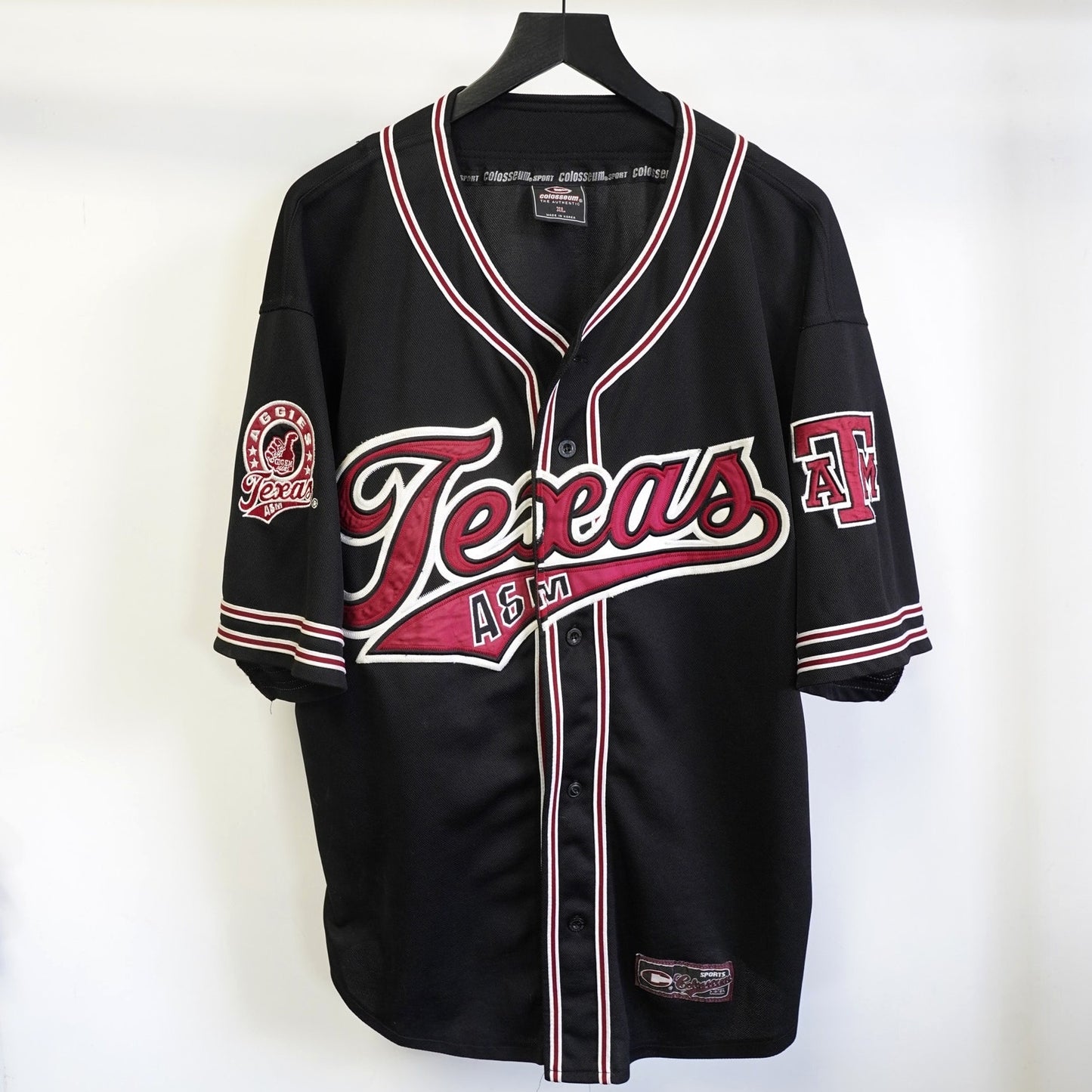 (XL) Vintage Texas A&M Aggies Embroidered Baseball Jersey Men's XL Black Retro ATM