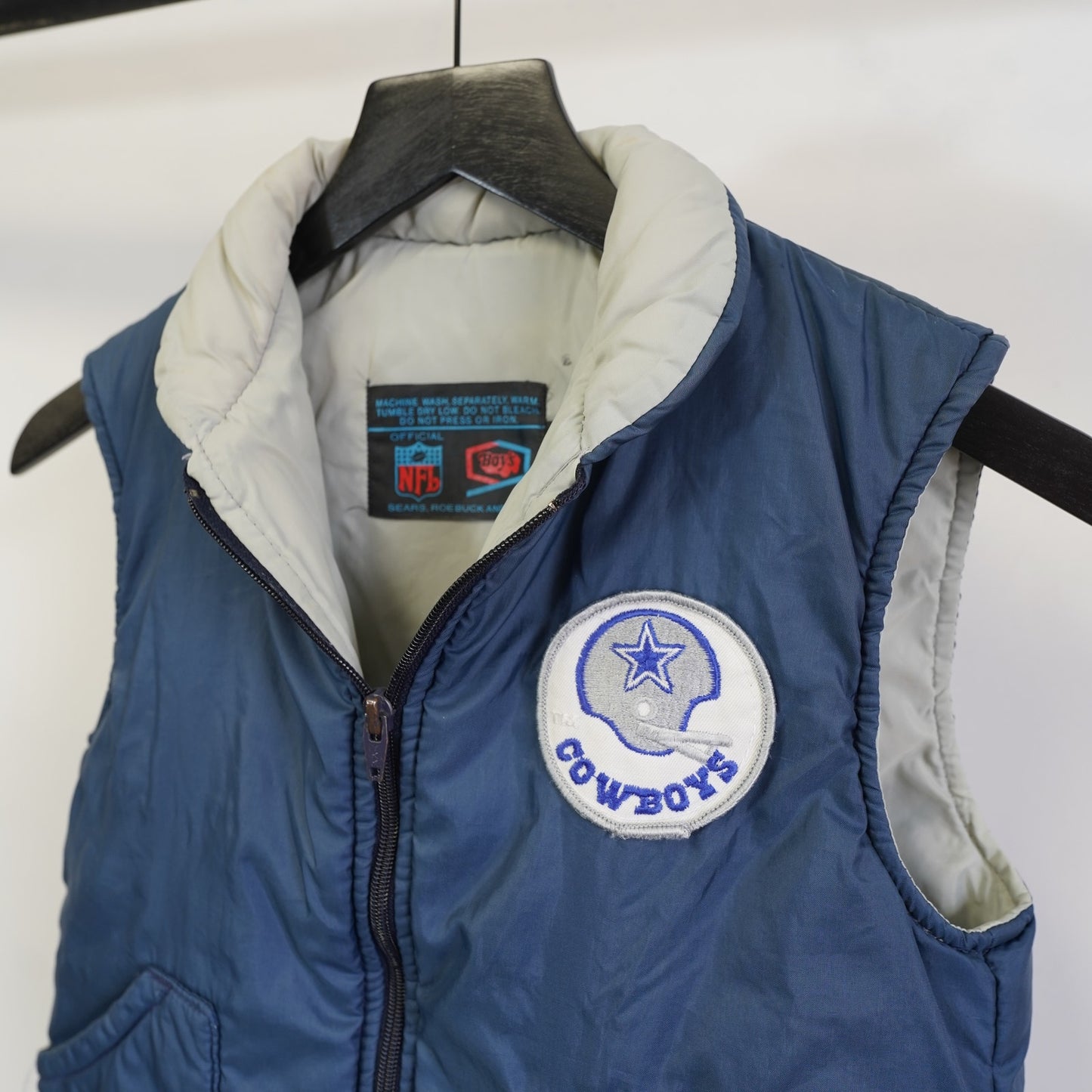 (Kids M) Vintage Dallas Cowboys Boys Puffer Vest Youth Size M Navy Blue 90s Retro