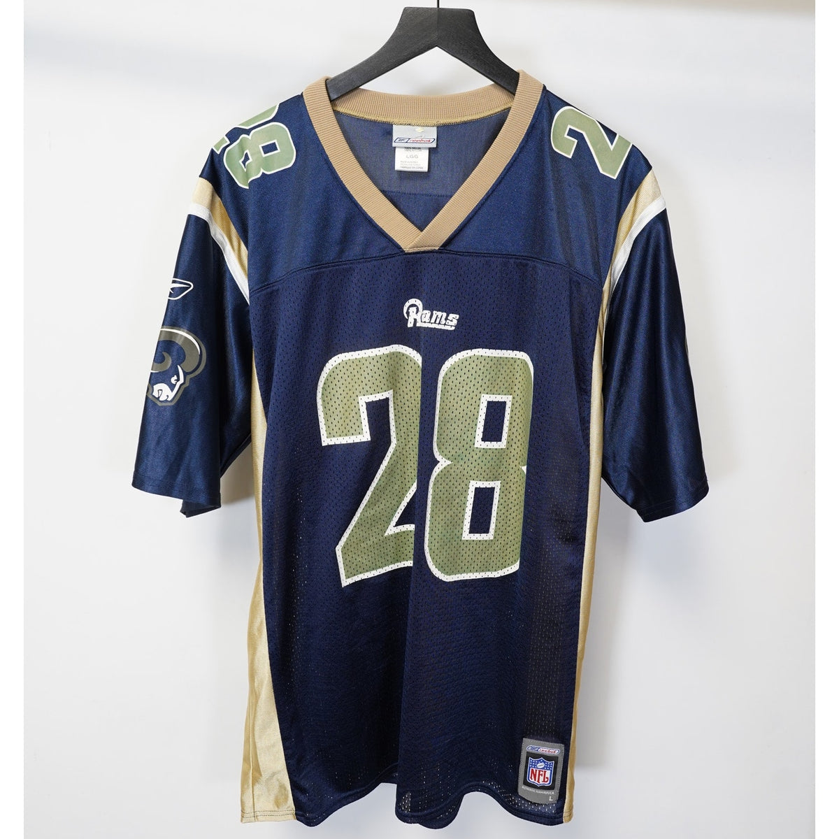 (L) Marshall Faulk Vintage St. Louis Rams Reebok Football Jersey Men's L Blue Gold