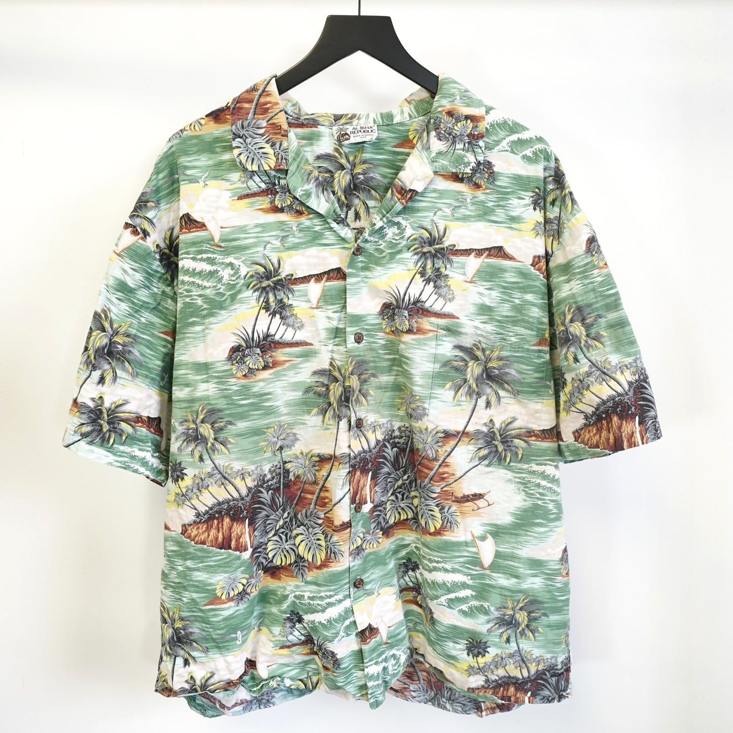 (XXL) Vintage 90s Pacific Legend Hawaiian Shirt Men's XXL Floral Tropical Green Palm