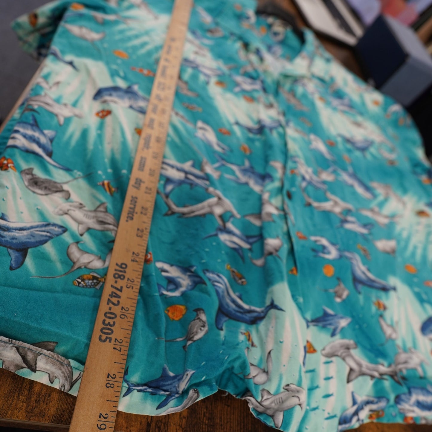 (XXL) Vintage Aloha Republic Hawaiian Shirt Men's XXL Shark Blue Tropical Made in USA