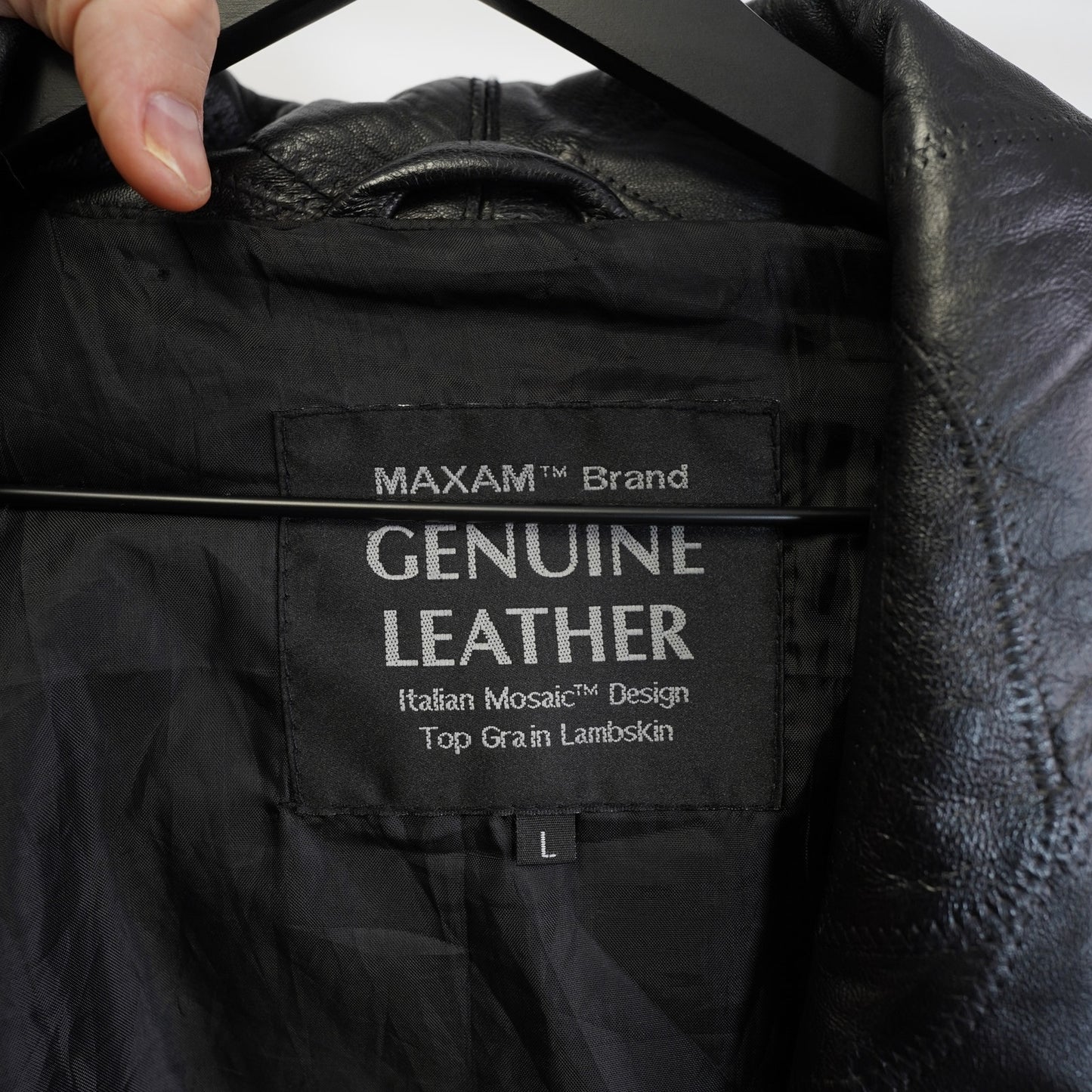 (L) Vintage Lambskin Genuine Leather Italian Mosaic Maxam Trench Coat Men's L Black