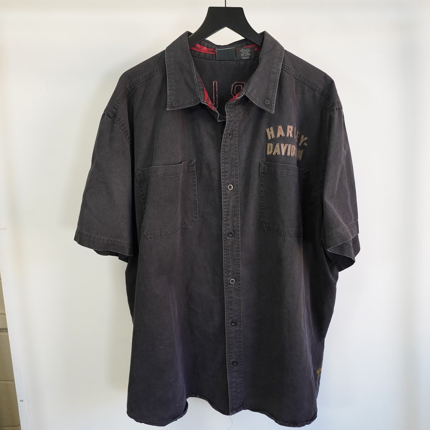 (3XL) Vintage Harley Davidson Stitched Button Down Biker Shirt Men's 3XL Black Eagle