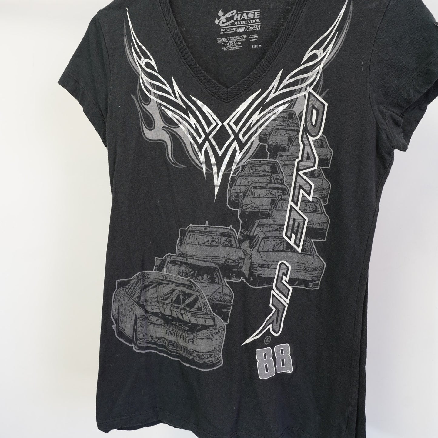 (Women's M) Dale Earnhardt Jr. Nascar Y2K V-Neck T-Shirt Women's M 2000s Goth Black