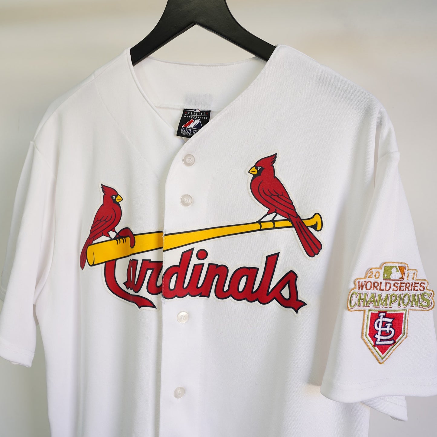 (L) Vintage St. Louis Cardinals Majestic Sewn 2011 World Series Jersey Men's L White