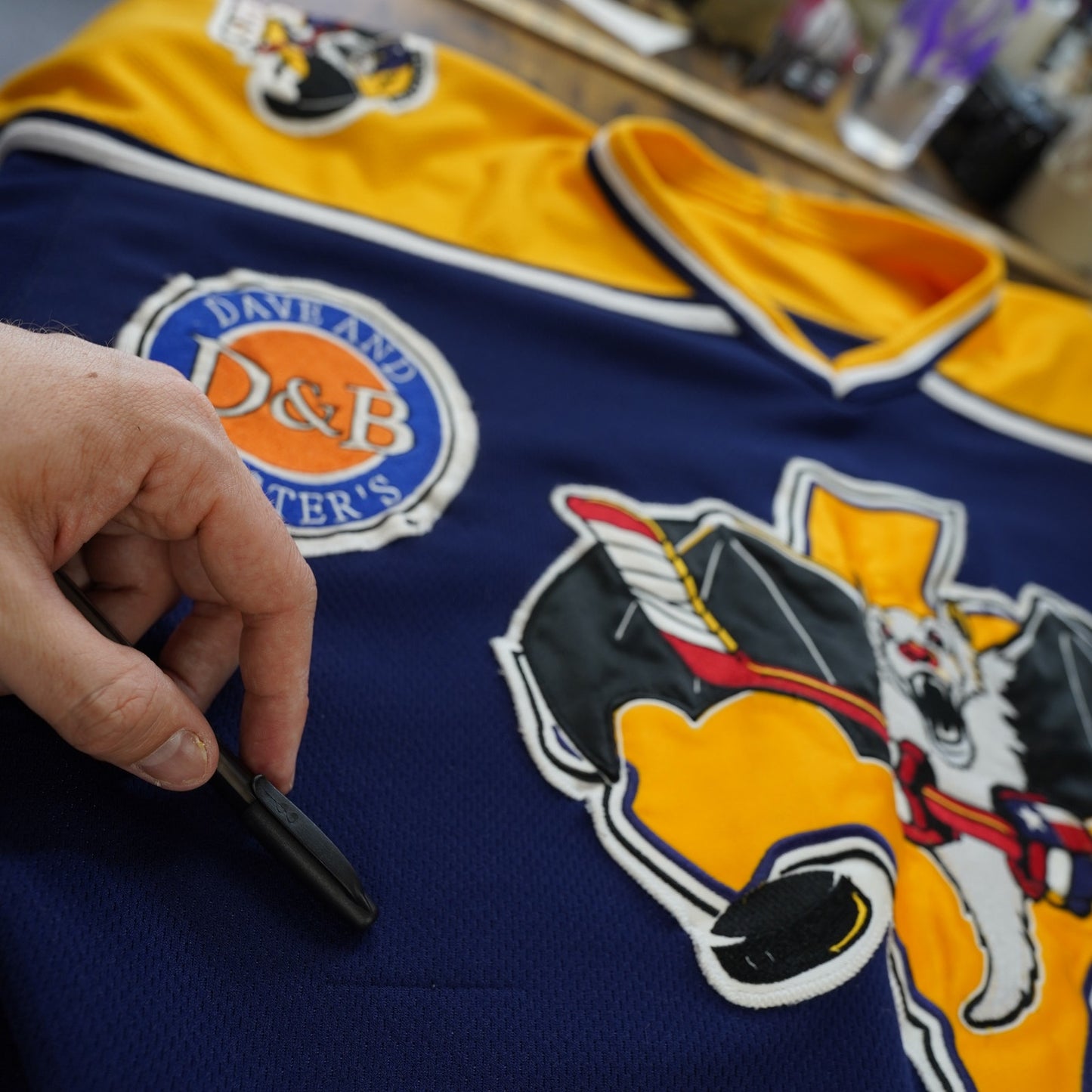 (XL) Vintage Austin Ice Bats Sewn AK Hockey Jersey Men's XL 2002-2003 Blue Yellow