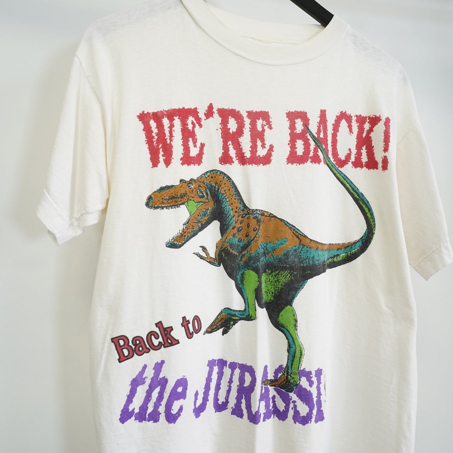 (L) Vintage Jurassic Park T-Rex Dinosaur Single Stitch T-Shirt Men's L White Raptor
