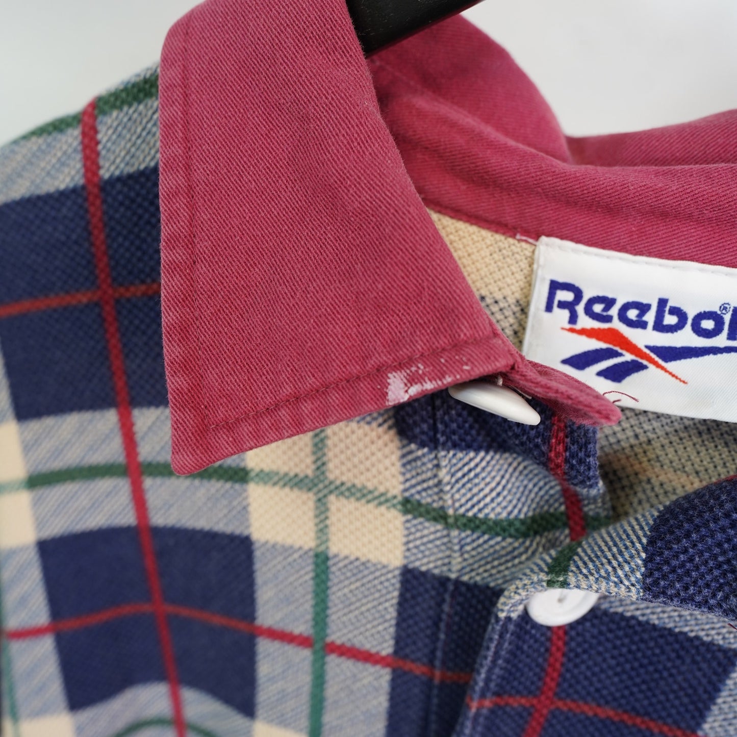 (L/XL) Vintage Shaquille O'Neal Reebok Plaid Polo Shirt Men's L Oversized Blue 90s Shaq