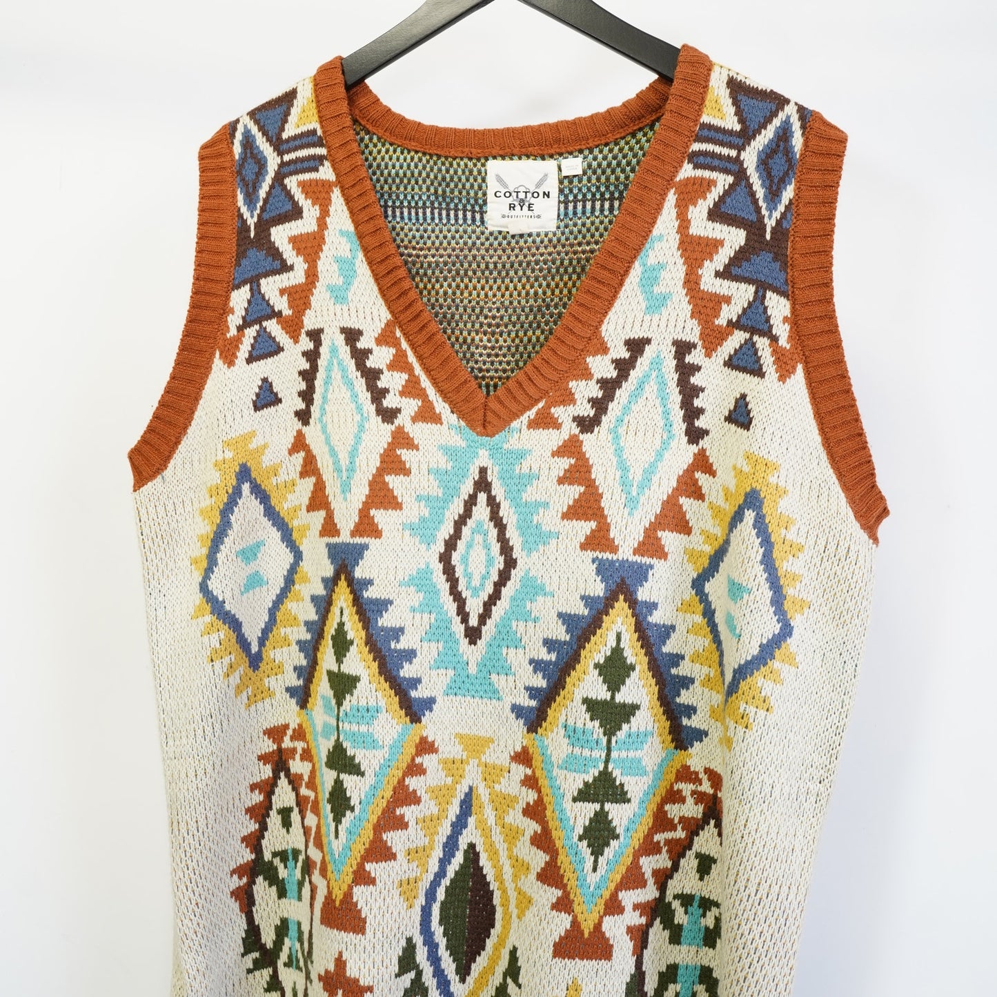 (XL) Cotton & Rye Southwestern Navajo Cowboy Knit Sweater Vest Men's XL V-Neck