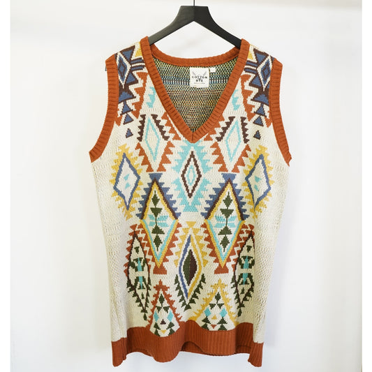 (XL) Cotton & Rye Southwestern Navajo Cowboy Knit Sweater Vest Men's XL V-Neck