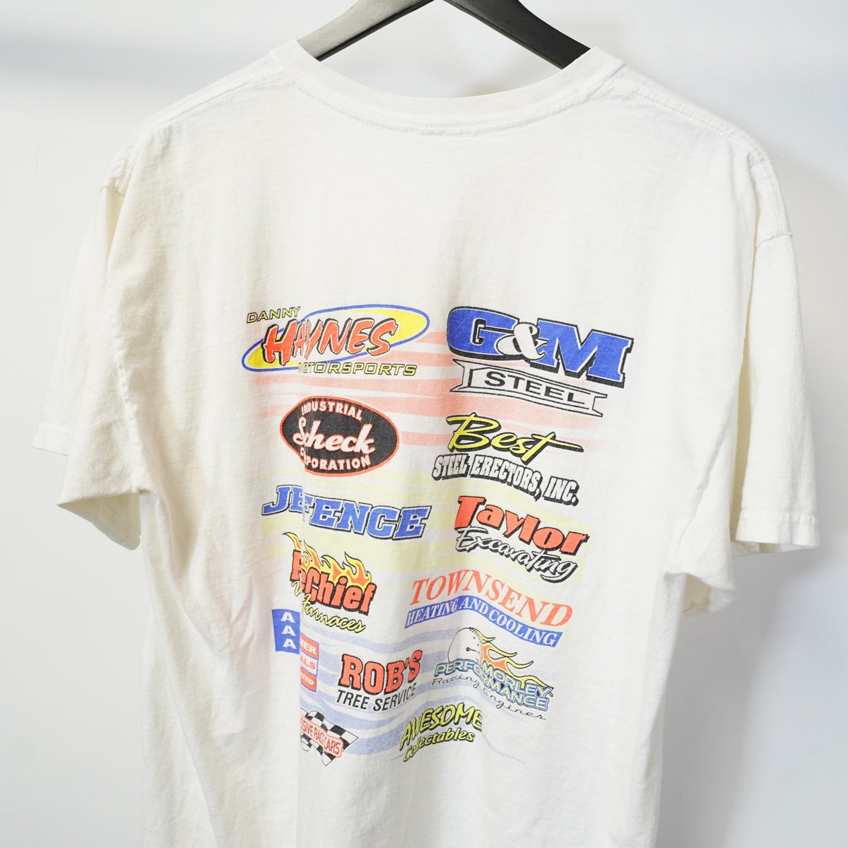 (M/L) Vintage Danny Haynes Retro Drag Racing T-Shirt Men's M/L White Orange Car Race