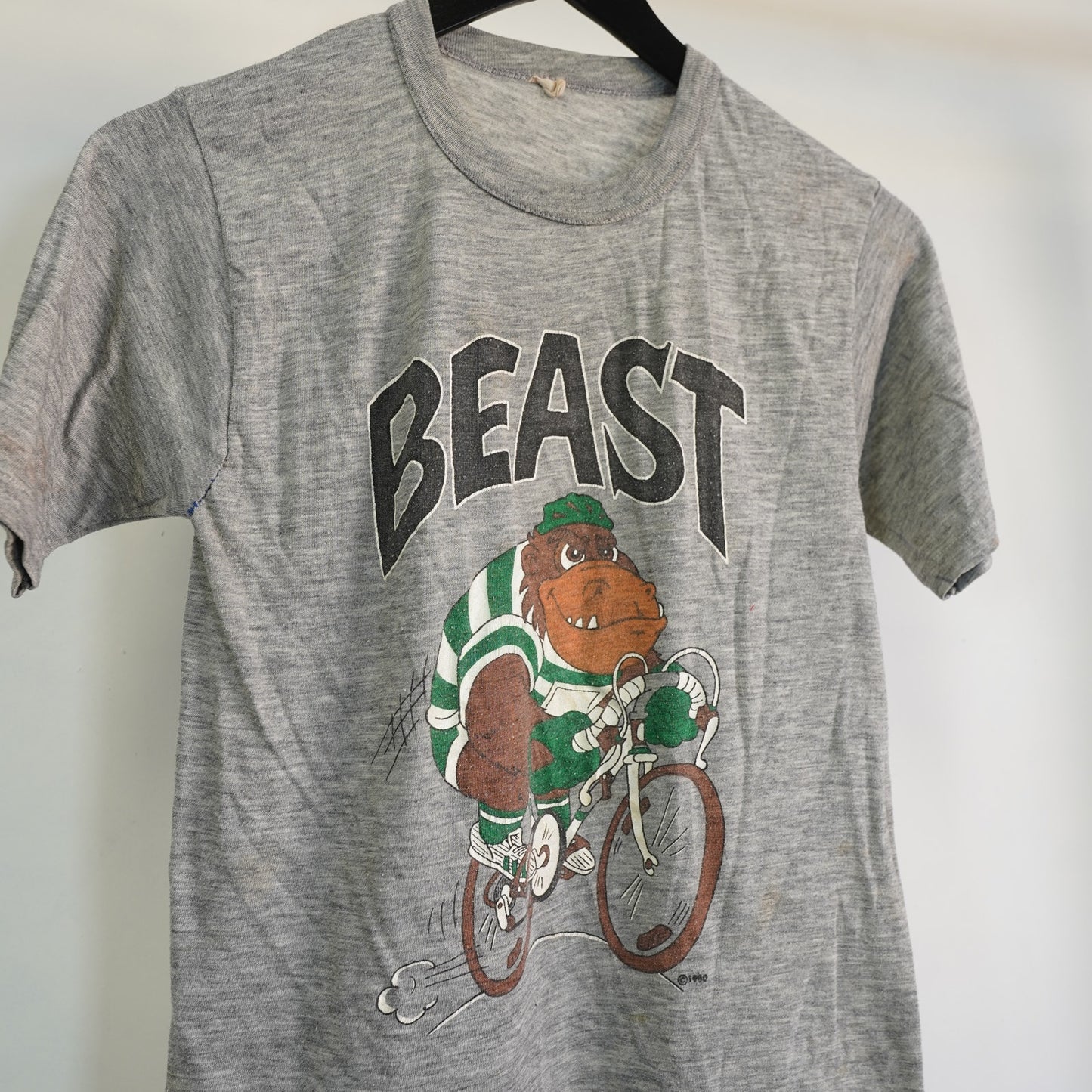 (XS) True Vintage 1980 Beast Bicycle Single Stitch T-Shirt Unisex Gray Distressed