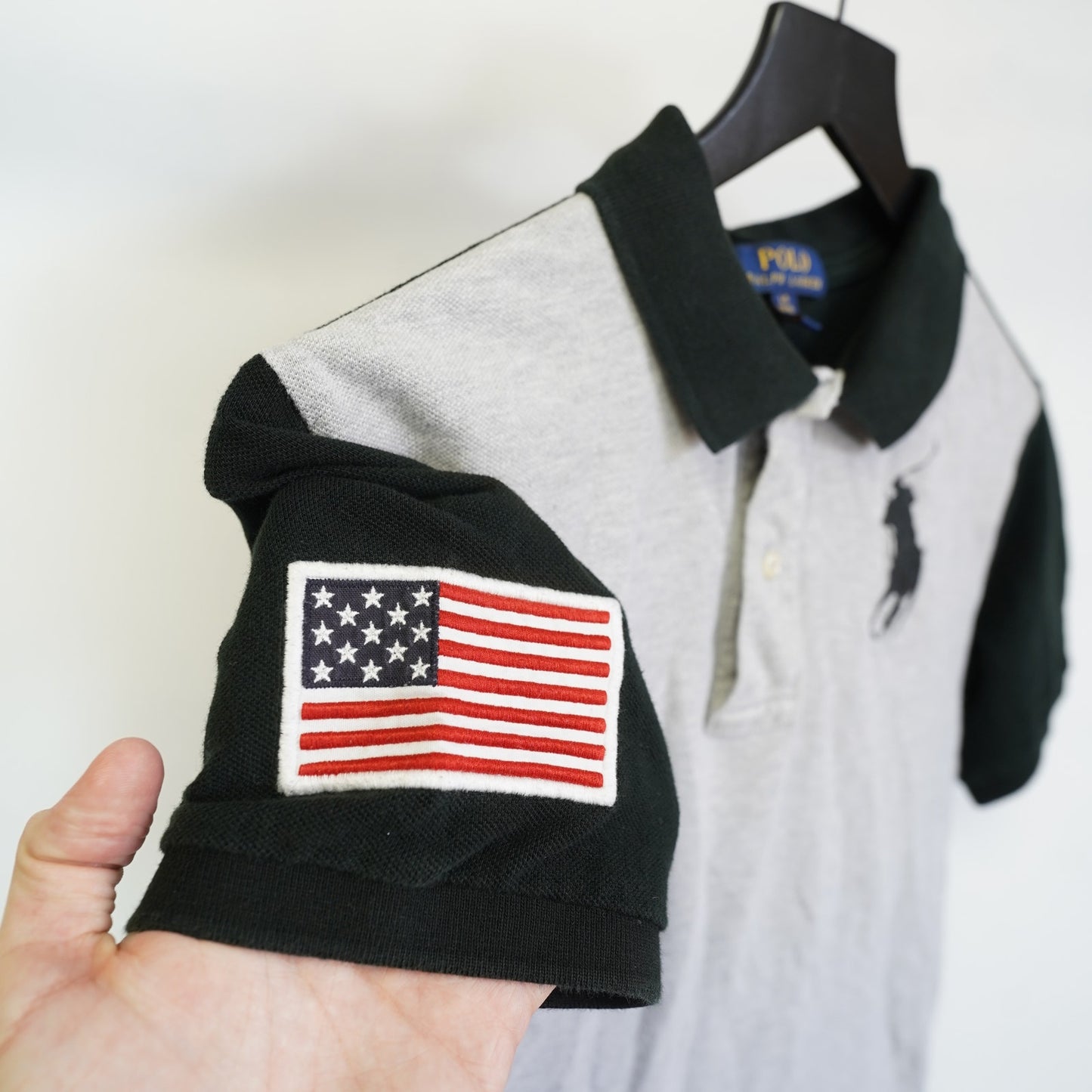 (Boys L) Polo Ralph Lauren Big Pony Sewn Colorblock Polo Shirt Boys L 14-16 Gray Black