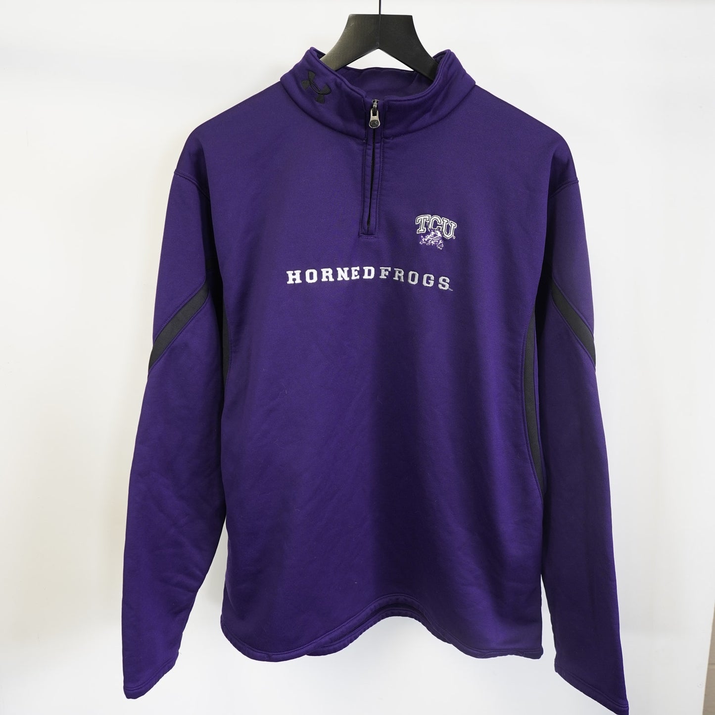 (L) TCU Horned Frogs Under Armour 1/4 Zip Pullover Men's L Purple Stitched Football