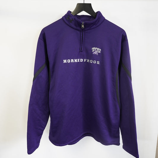 (L) TCU Horned Frogs Under Armour 1/4 Zip Pullover Men's L Purple Stitched Football