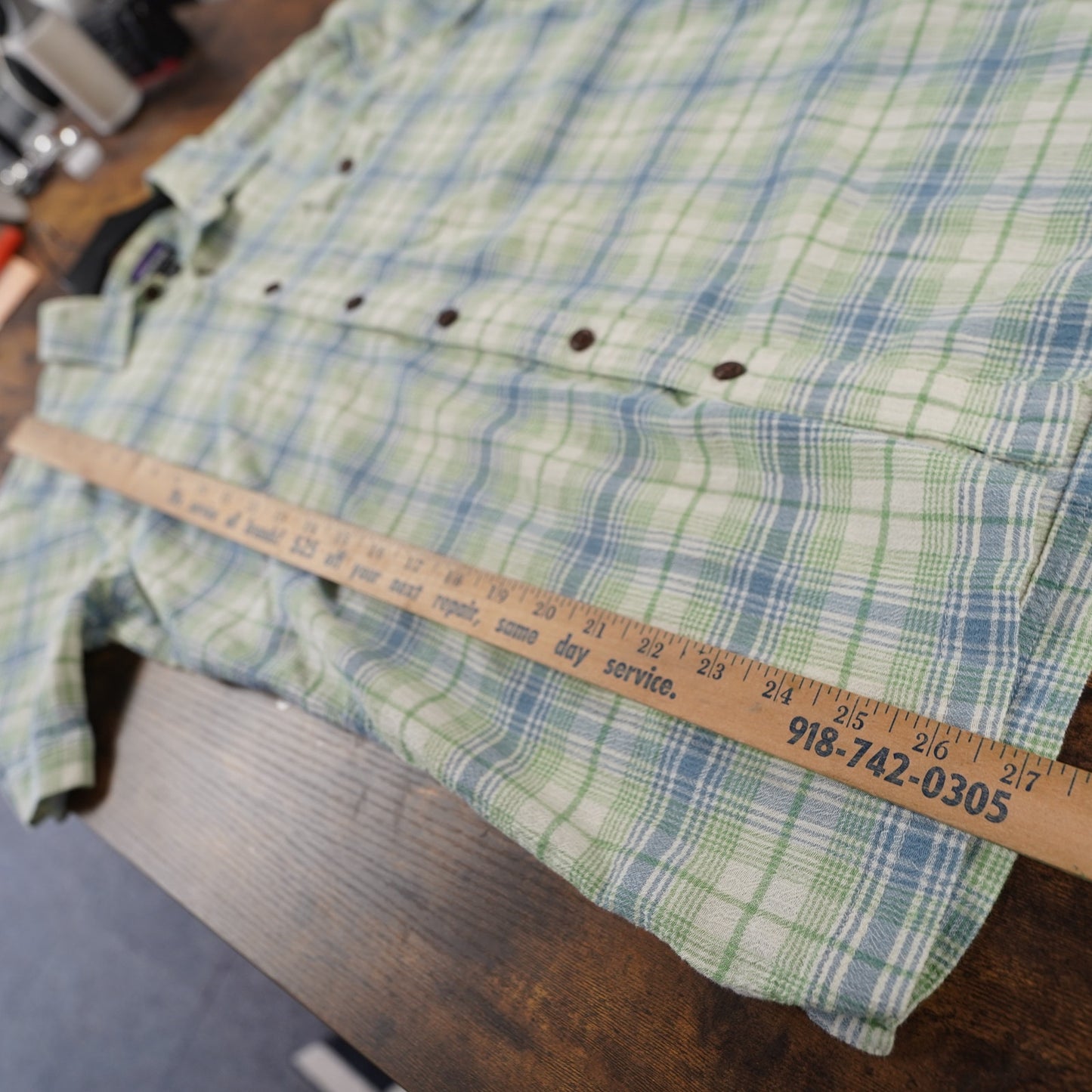 (M) Patagonia Plaid Organic Cotton Button Up Short Sleeve A/C Shirt Men's M Green