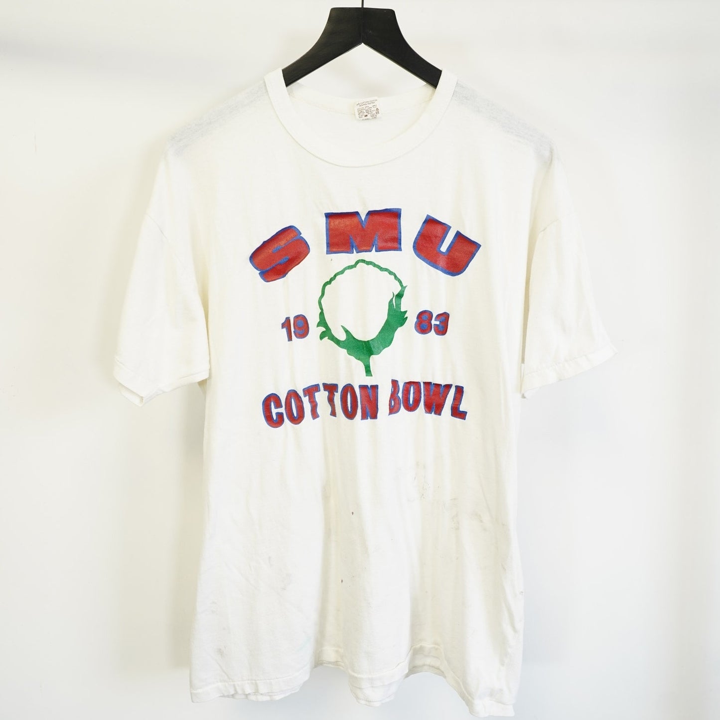 Vintage SMU 80s Cotton Bowl T-Shirt Men's XL White Russell Athletic Distressed