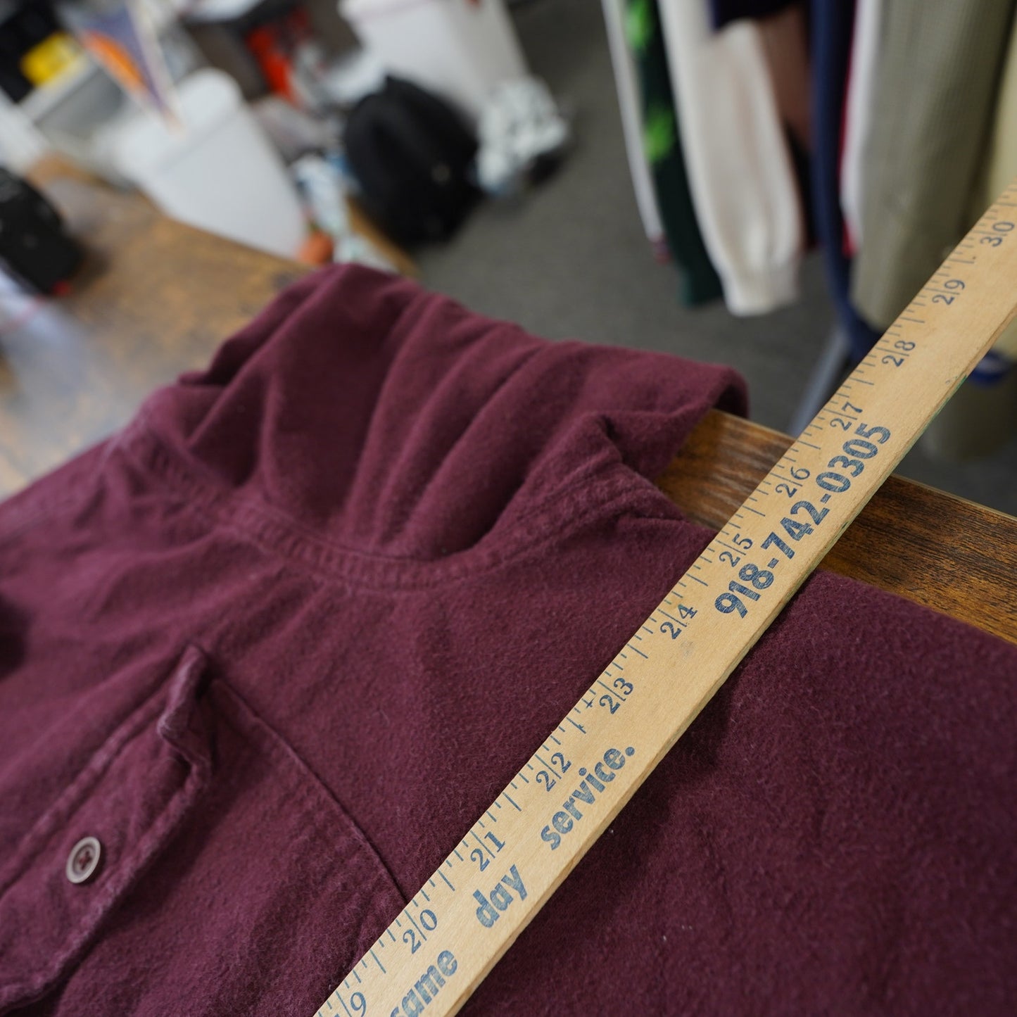 (XL) LL Bean Chamois Heavy Button Down Shirt Men's Large Burgundy Red Traditional Fit
