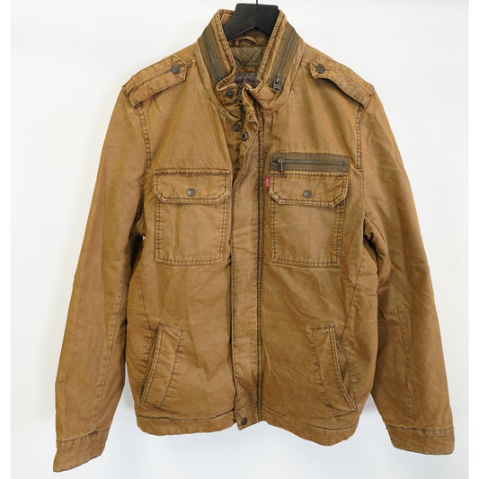 (S) Levi’s Twill Military Field Jacket Men's S Tan Cotton Full Zip Indie Western