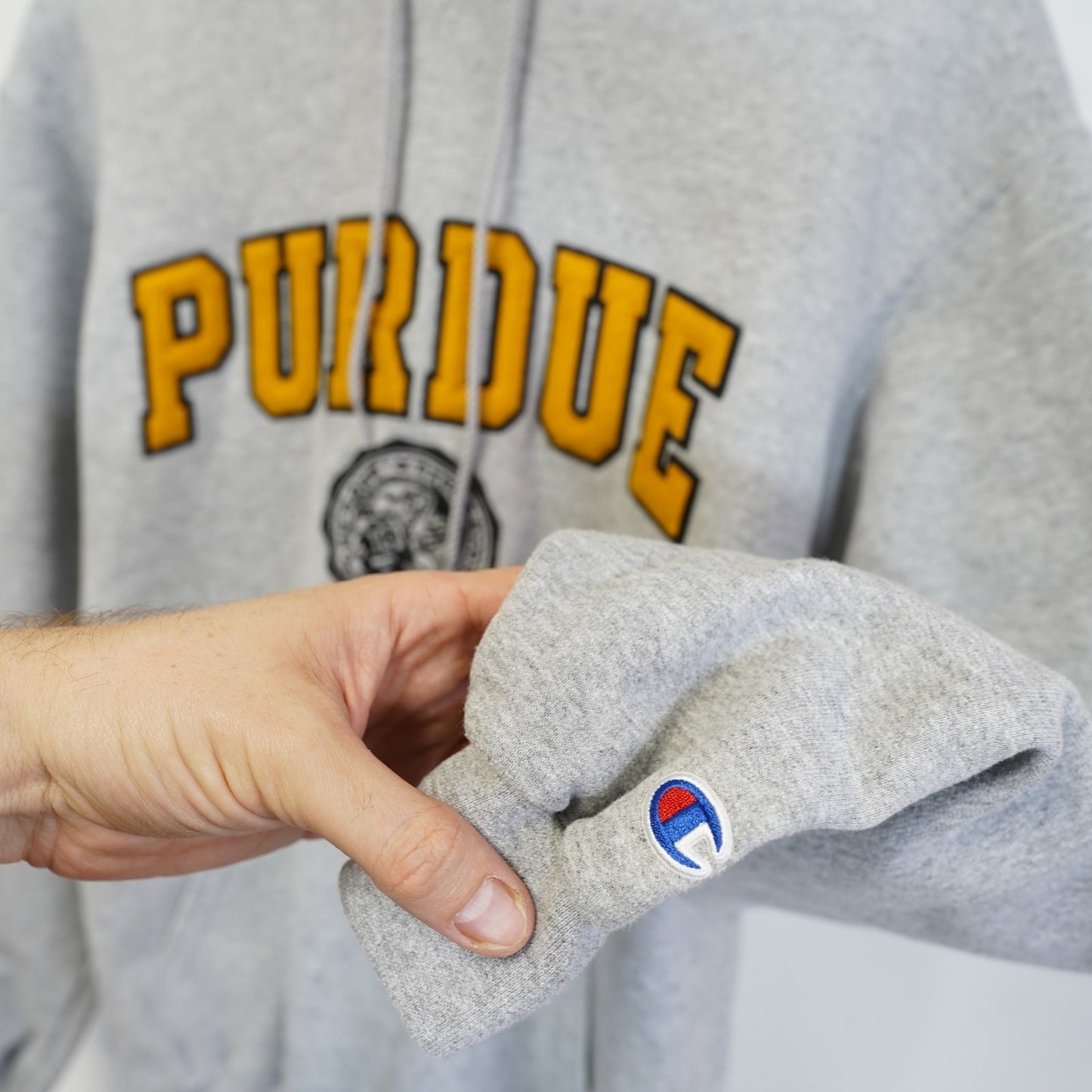 (S) Vintage Purdue University Boilermakers Embroidered Champion Hoodie Men's S Gray