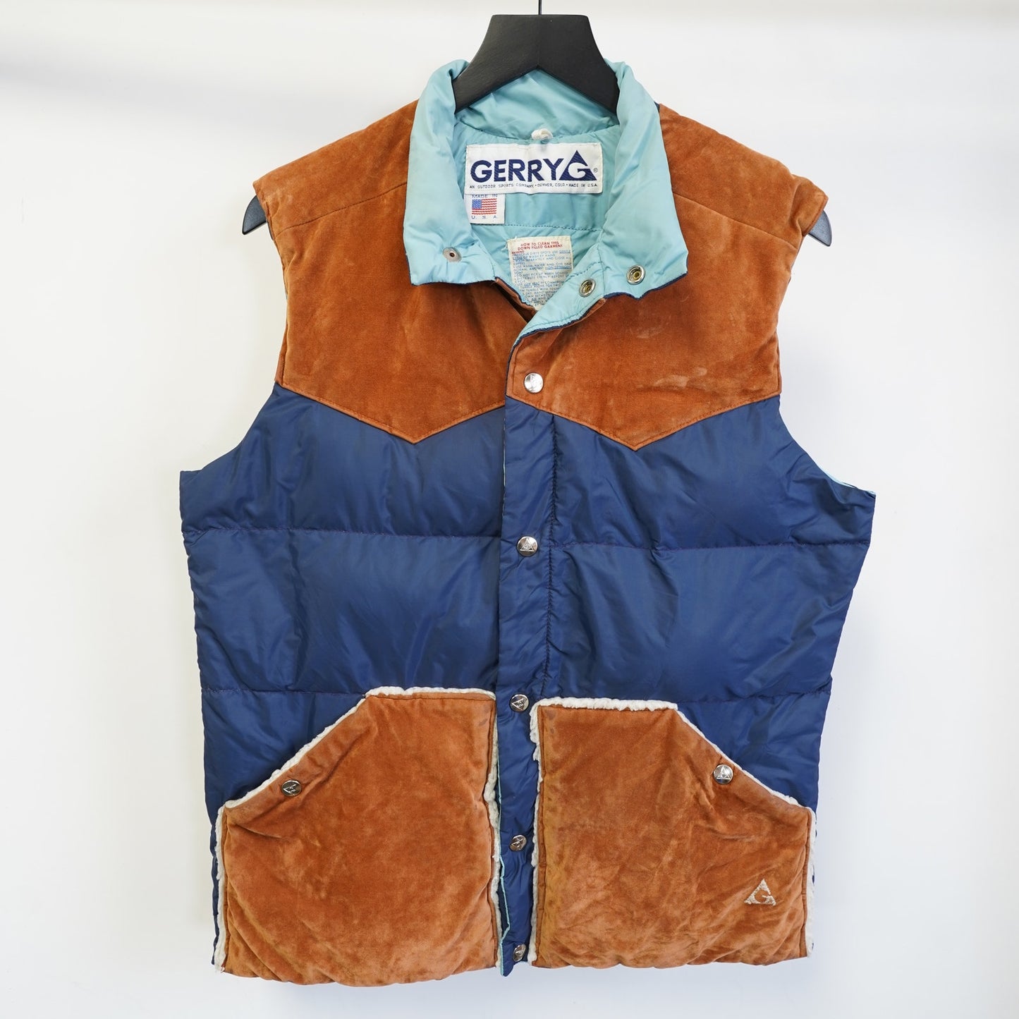 (M) True Vintage 1970s Gerry Western Puffer Vest Cowboy Men's M Navy Blue Ski Retro