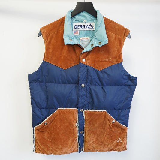 (M) True Vintage 1970s Gerry Western Puffer Vest Cowboy Men's M Navy Blue Ski Retro