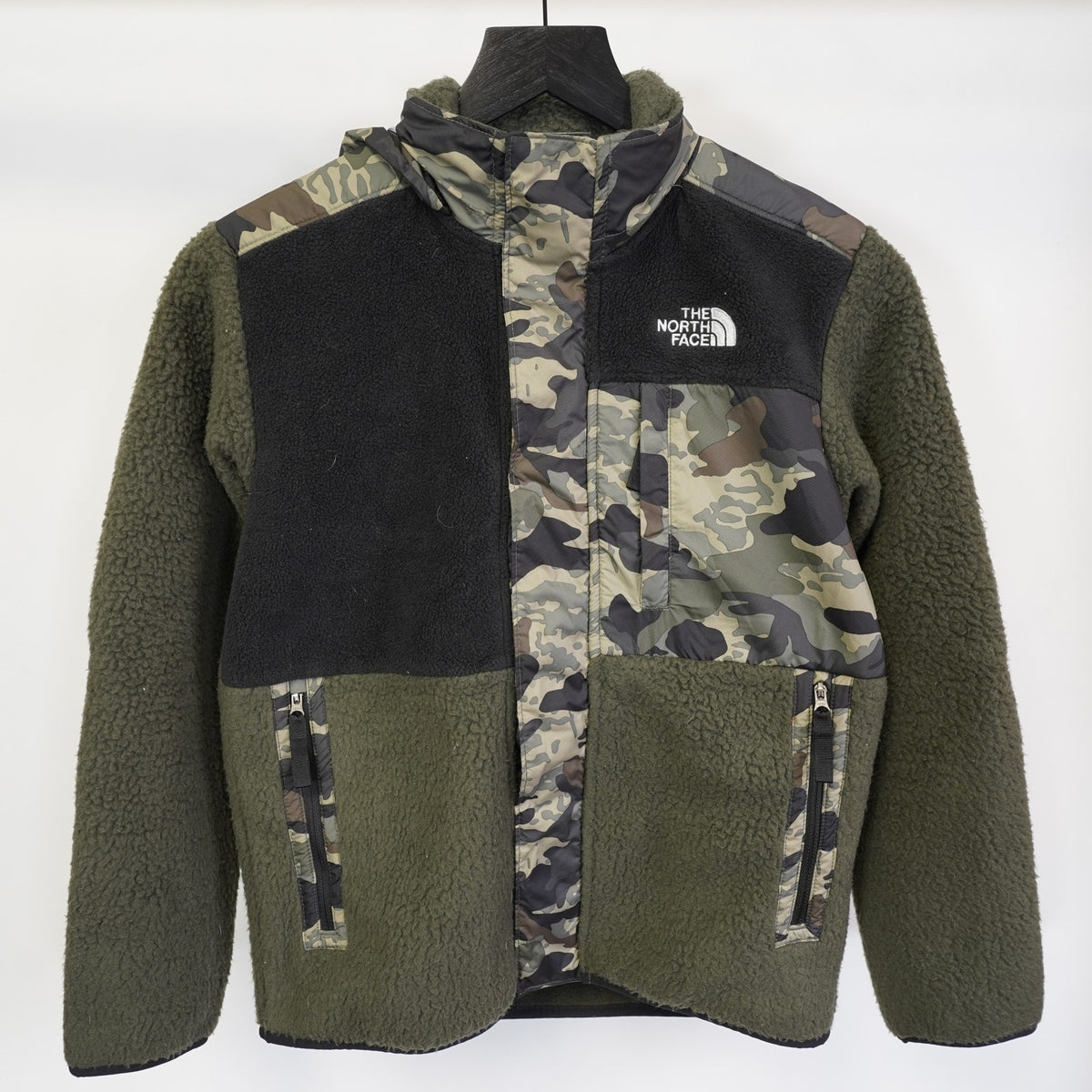 (Boys L) The North Face Forrest Fleece Denali Jacket Boy's L Youth Green Black Camo