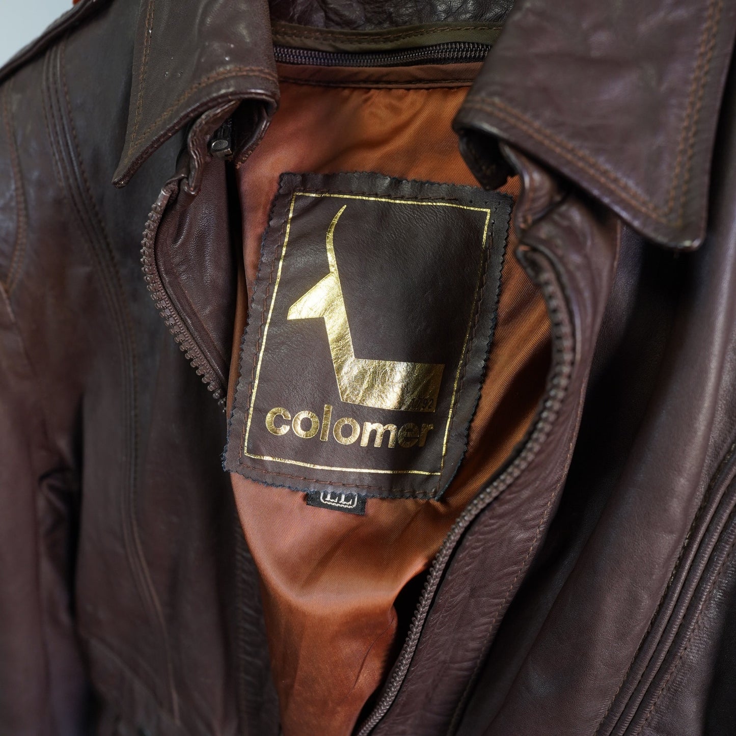 (M/L) True Vintage Colmer 70s Spanish Leather Brown Bomber Motorcycle Jacket Men's M-L