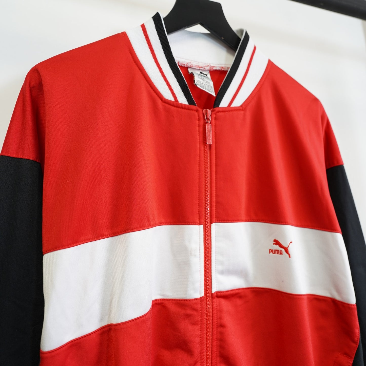 (L) Vintage 90s Puma Track Jacket Men's L Hip Hop Full Zip Red Black White