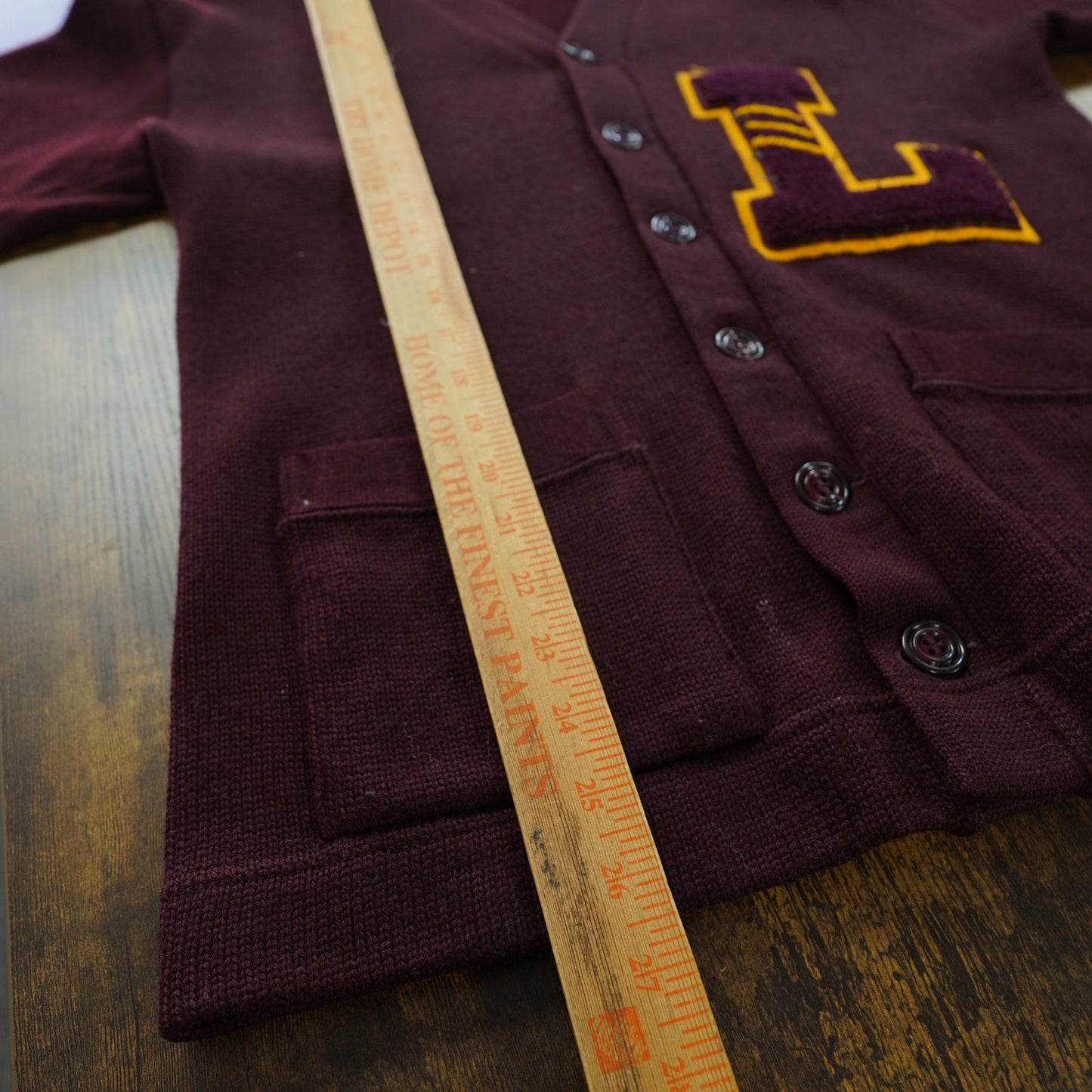 (M) True Vintage 40s-50s Letterman Wool Knit Sweater Cardigan Men's M Maroon Holmes