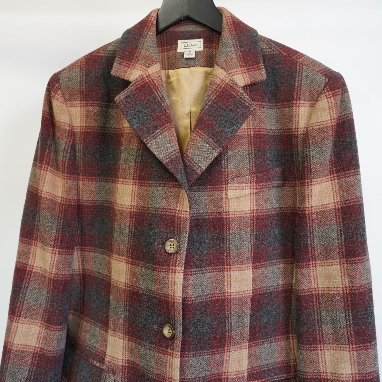 (Women's 12R) L.L. Bean Women’s Wool/Cashmere Blazer Coat Jacket Plaid Size 12R M Red Brown