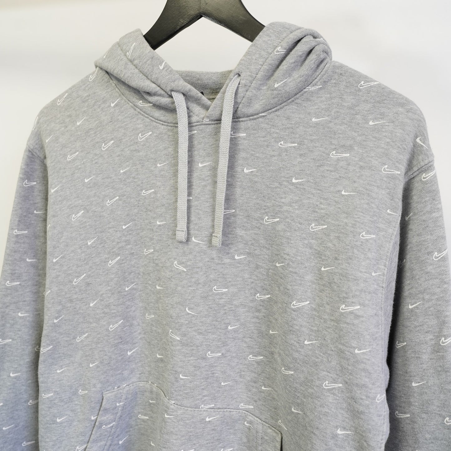 (M) Nike Swoosh All Over Print Check Hoodie Men's M Gray White Embroidered Air Retro