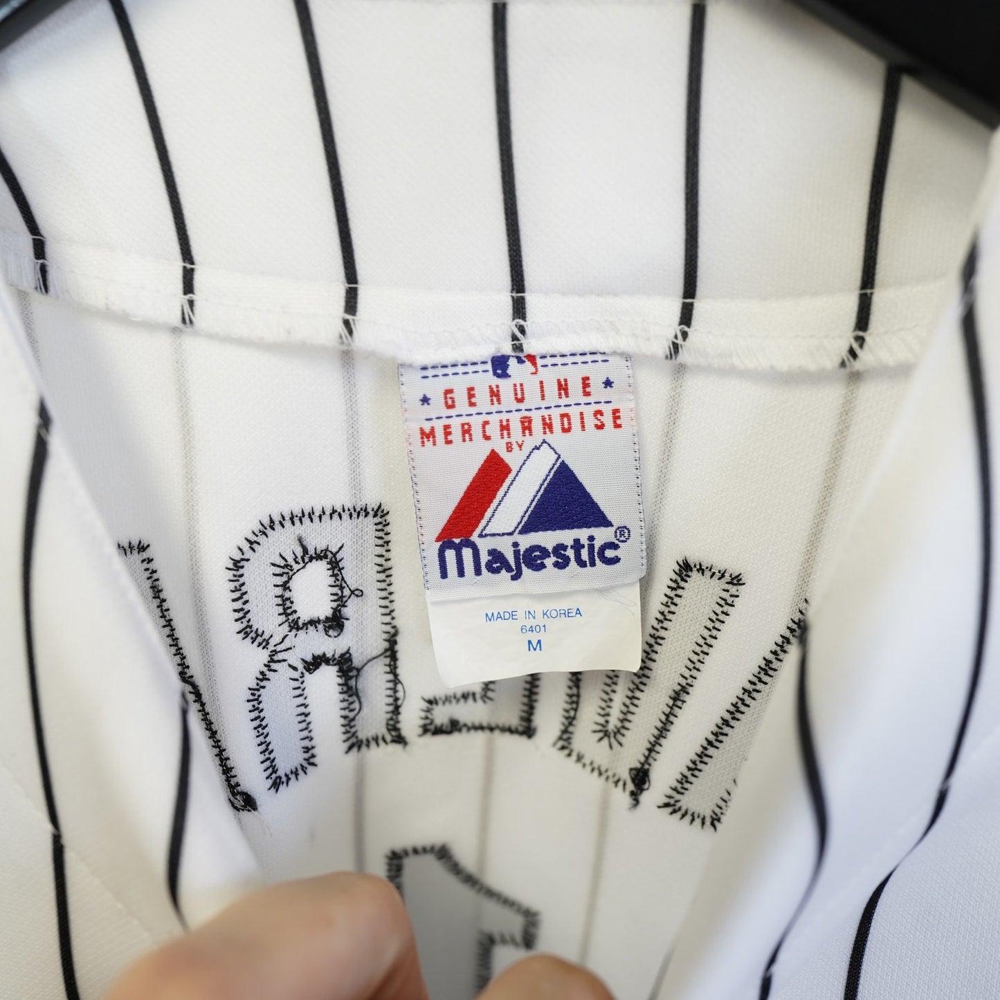 (Boys M) Vintage Houston Astros Sewn Majestic Willy Taveras Pinstripe Jersey Boys M White