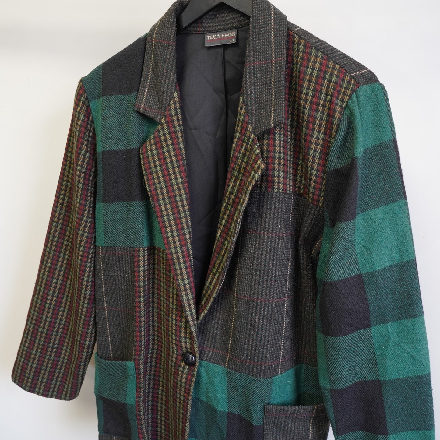 (Women's M) Vintage Tracy Evans Plaid Patchwork Suit Jacket Women's M 90s Preppy Sports Coat